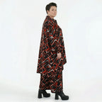 Vokuhilajacke aus weichem Stretchjacquard in Schwarz Rot Weiß mit Stehkragen Langarm
