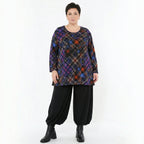 Feinstrickshirt in multicolor Karomuster Glockenform Langarm mit Rundhalsausschnitt leicht