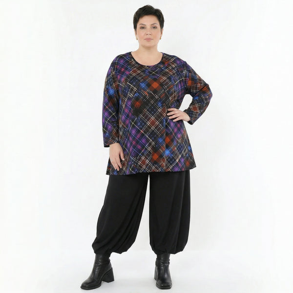 AKH Fashion Bigshirt in Glocken-Form, aus Viskose, 1518.01892, Multicolor/Blau, Kariert, Schick