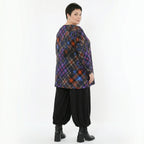 Feinstrickshirt in multicolor Karomuster Glockenform Langarm mit Rundhalsausschnitt leicht