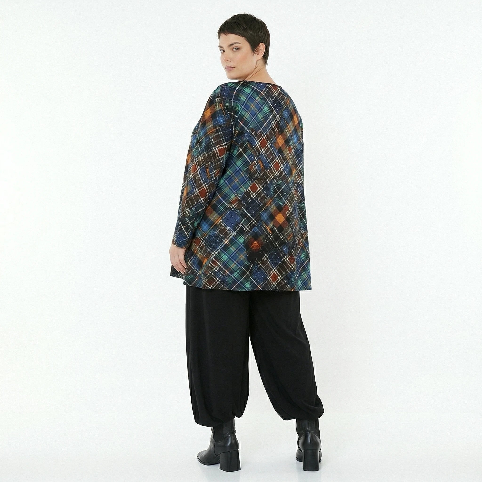 AKH Fashion Bigshirt in Glocken-Form, aus Viskose, 1518.01892, Multicolor/Grün, Kariert, Schick
