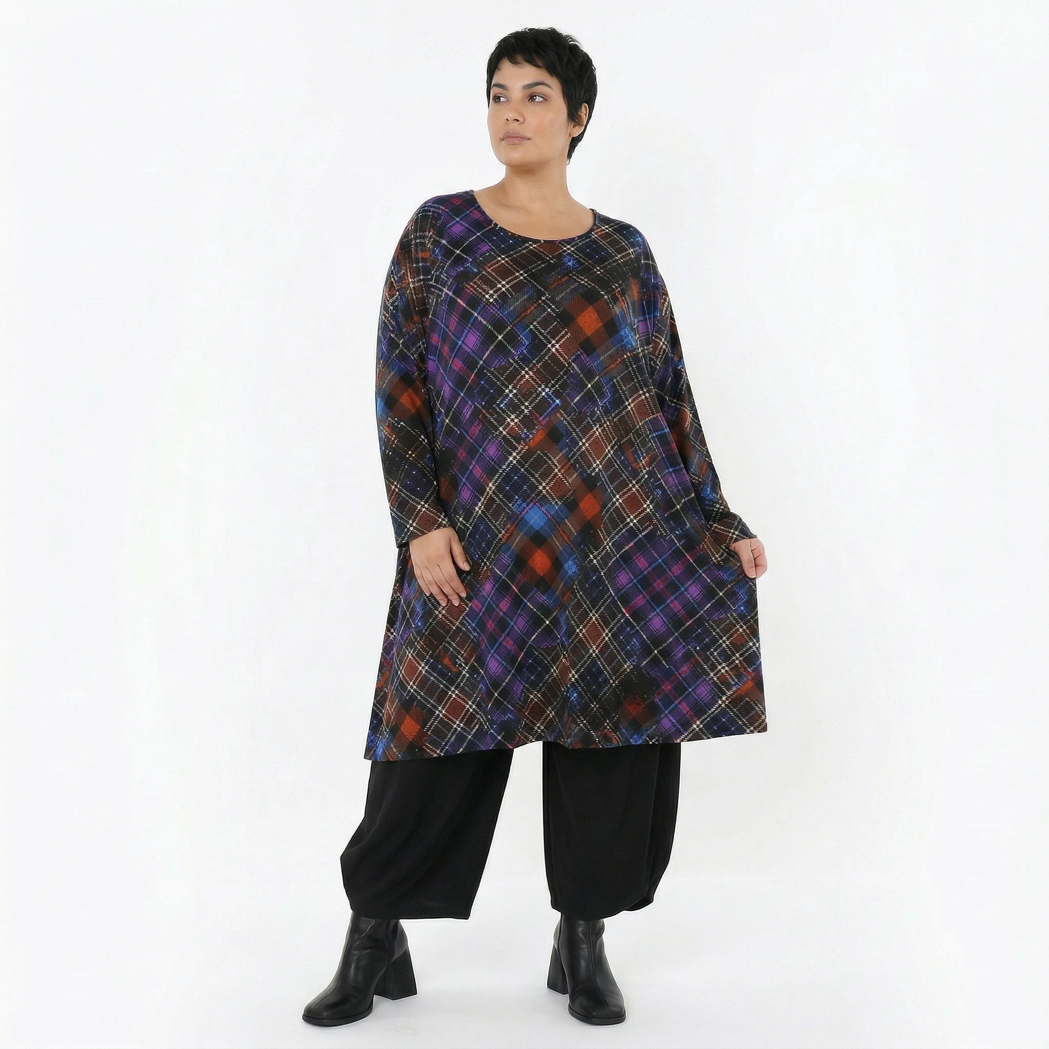 A-Form Bigshirt von AKH Fashion aus Viskose, 1518.02666, Multicolor/Blau, Kariert, Ausgefallen