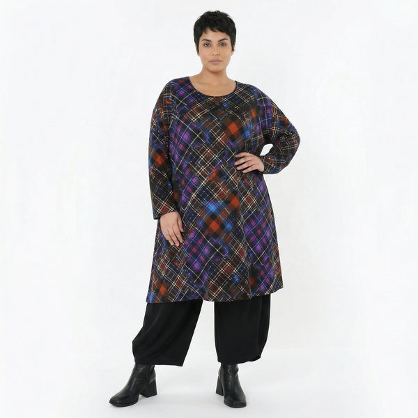 A-Form Bigshirt von AKH Fashion aus Viskose, 1518.02666, Multicolor/Blau, Kariert, Ausgefallen