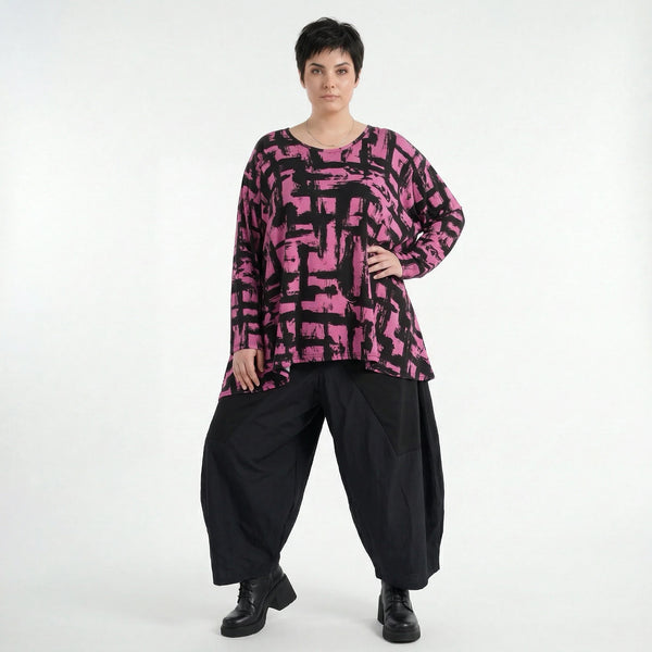 A-Form Bigshirt von AKH Fashion aus Viskose, 1519.02593, Fuchsia/Schwarz, Pinselstrich