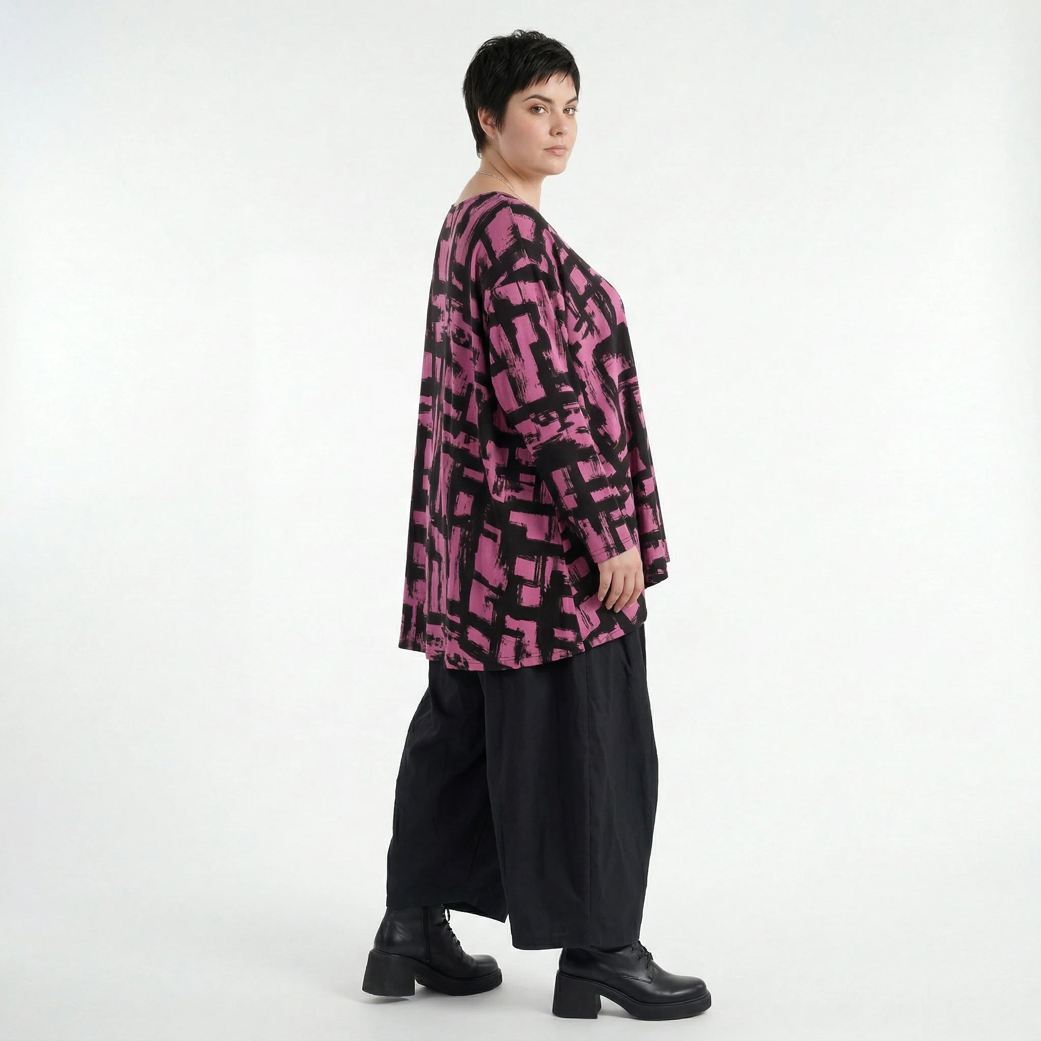 A-Form Bigshirt von AKH Fashion aus Viskose, 1519.02593, Fuchsia/Schwarz, Pinselstrich