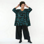 A-Form Bigshirt von AKH Fashion aus Viskose, 1519.02593, Petrol/Schwarz, Pinselstrich, Schick