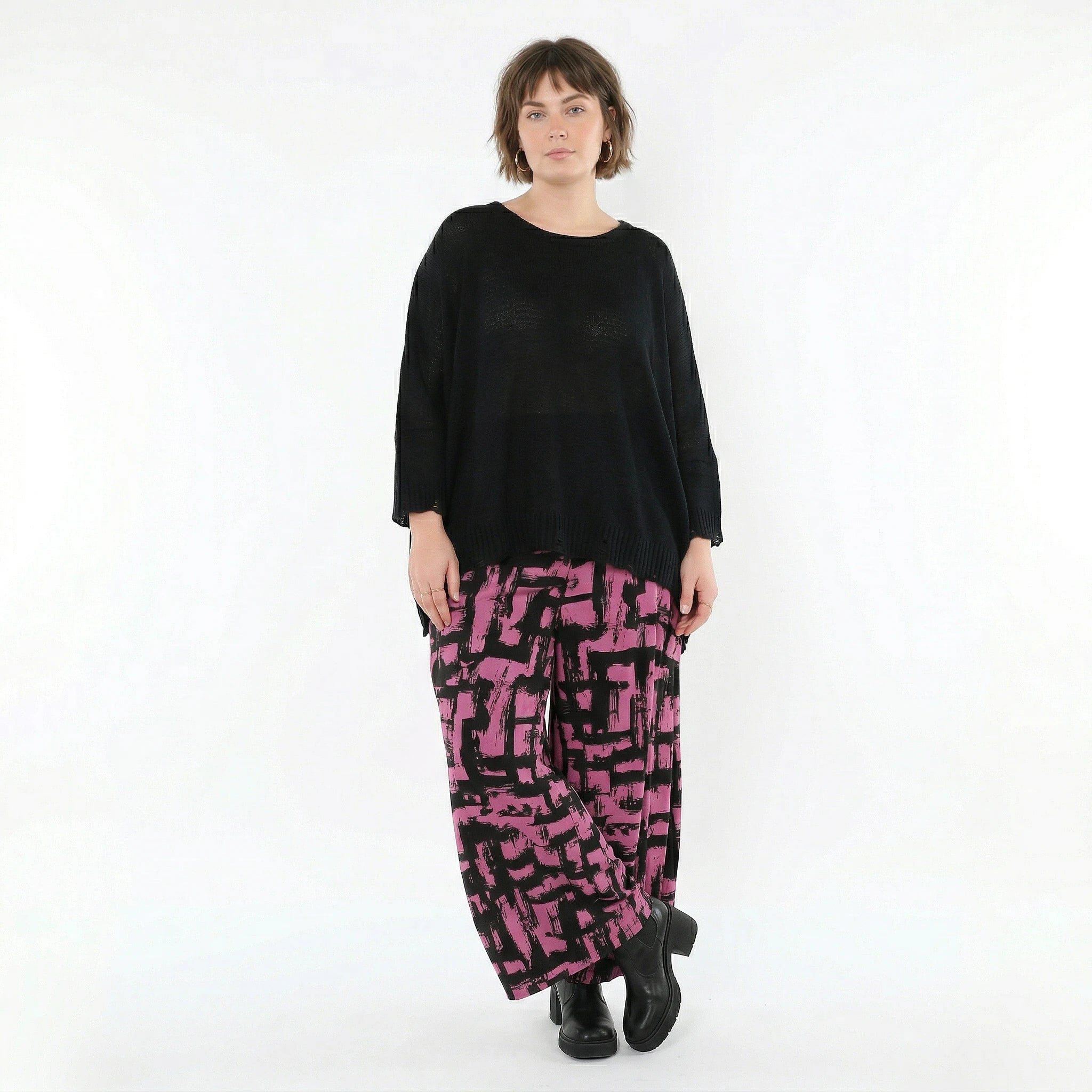 Ballonhose von AKH Fashion aus Viskose, 1519.07007, Fuchsia/Schwarz, Pinselstrich, Schick