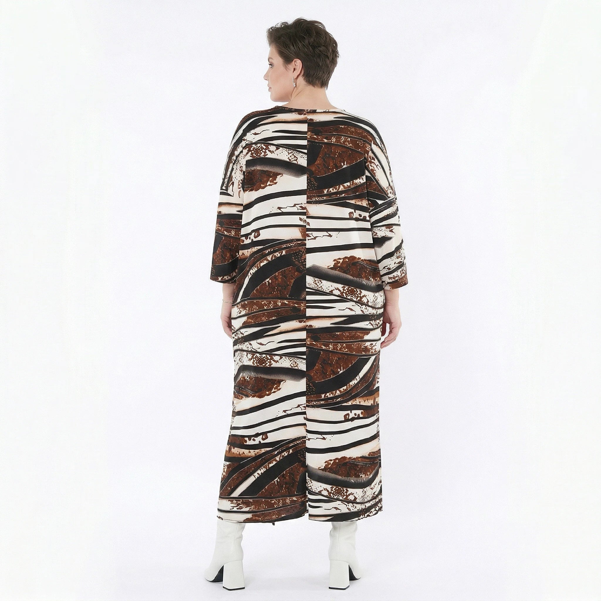Kleid von AKH Fashion aus Materialmix, 1507134, Schwarz/Braun/Weiß, Reptil, Ausgefallen