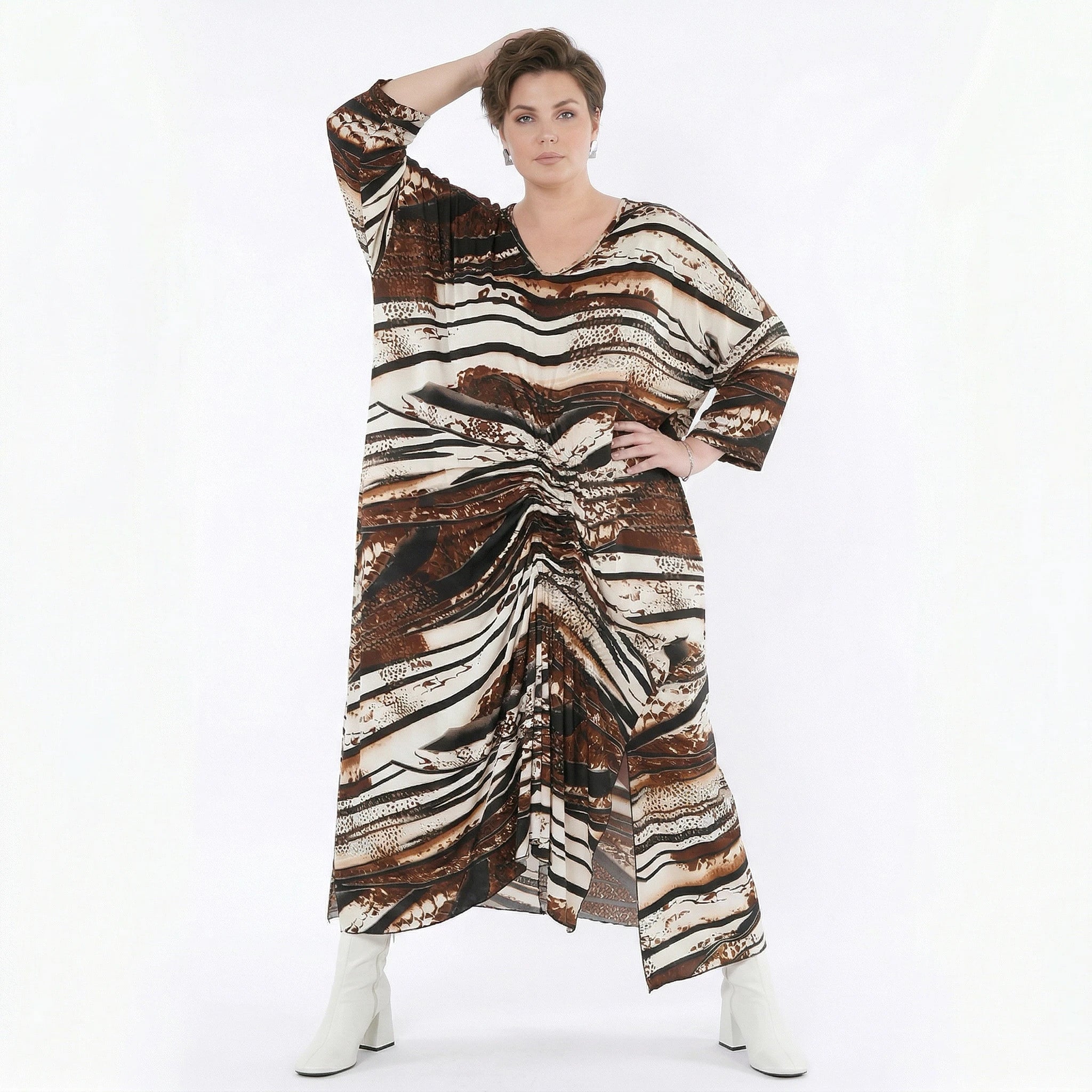 Kleid von AKH Fashion aus Materialmix, 1507134, Schwarz/Braun/Weiß, Reptil, Ausgefallen