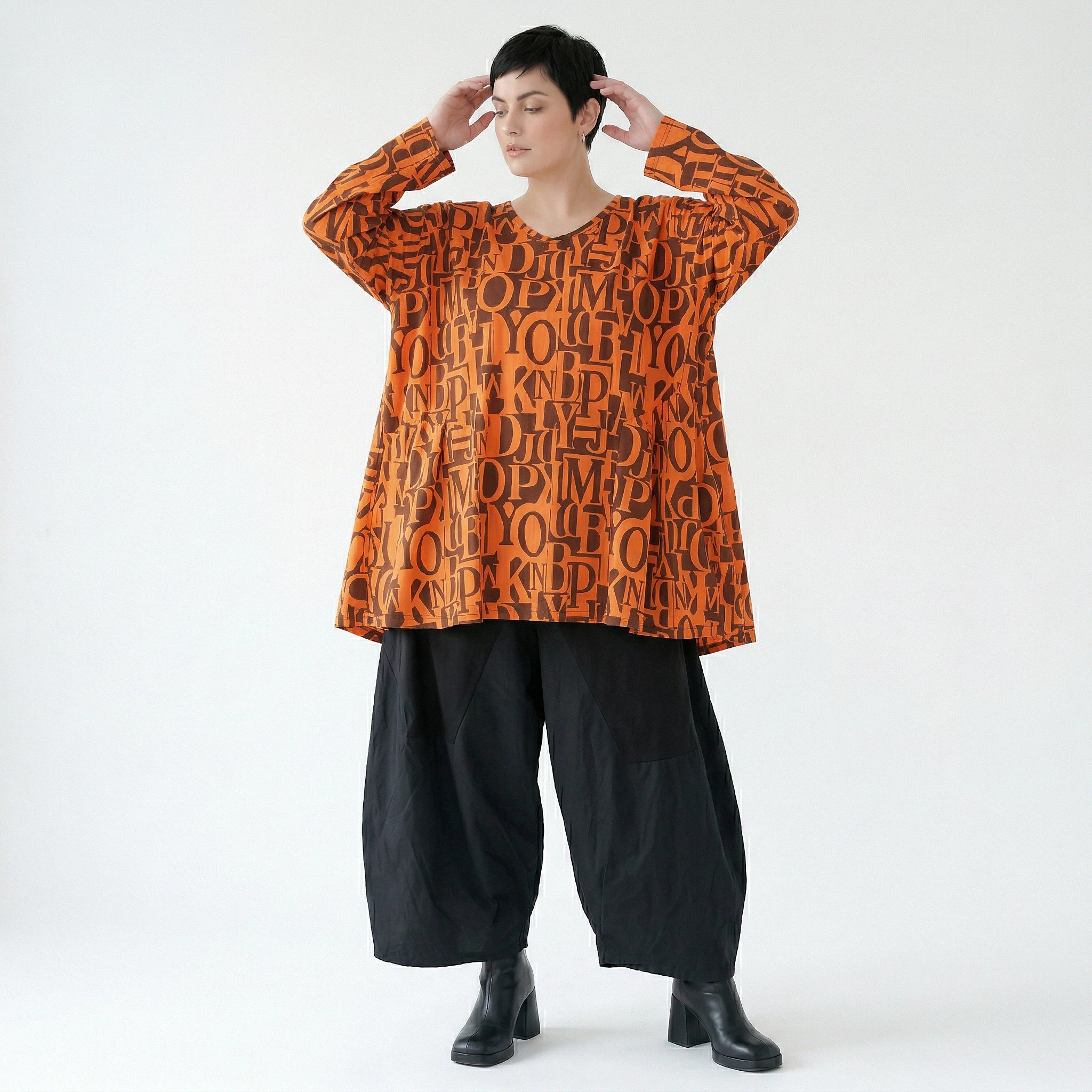 A-Form Bigshirt von AKH Fashion aus Viskose, 1500593, Orange/Braun, Buchstaben, Ausgefallen