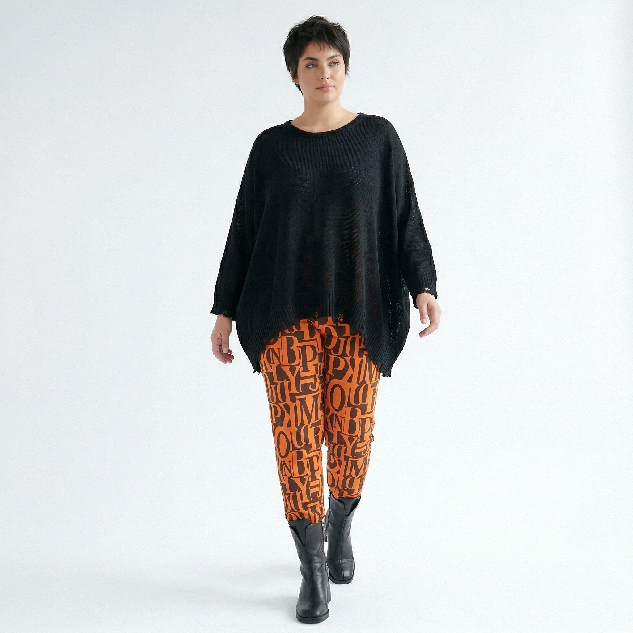 AKH Fashion Leggings in gerader Form, aus Viskose, 150100P, Orange/Braun, Buchstaben