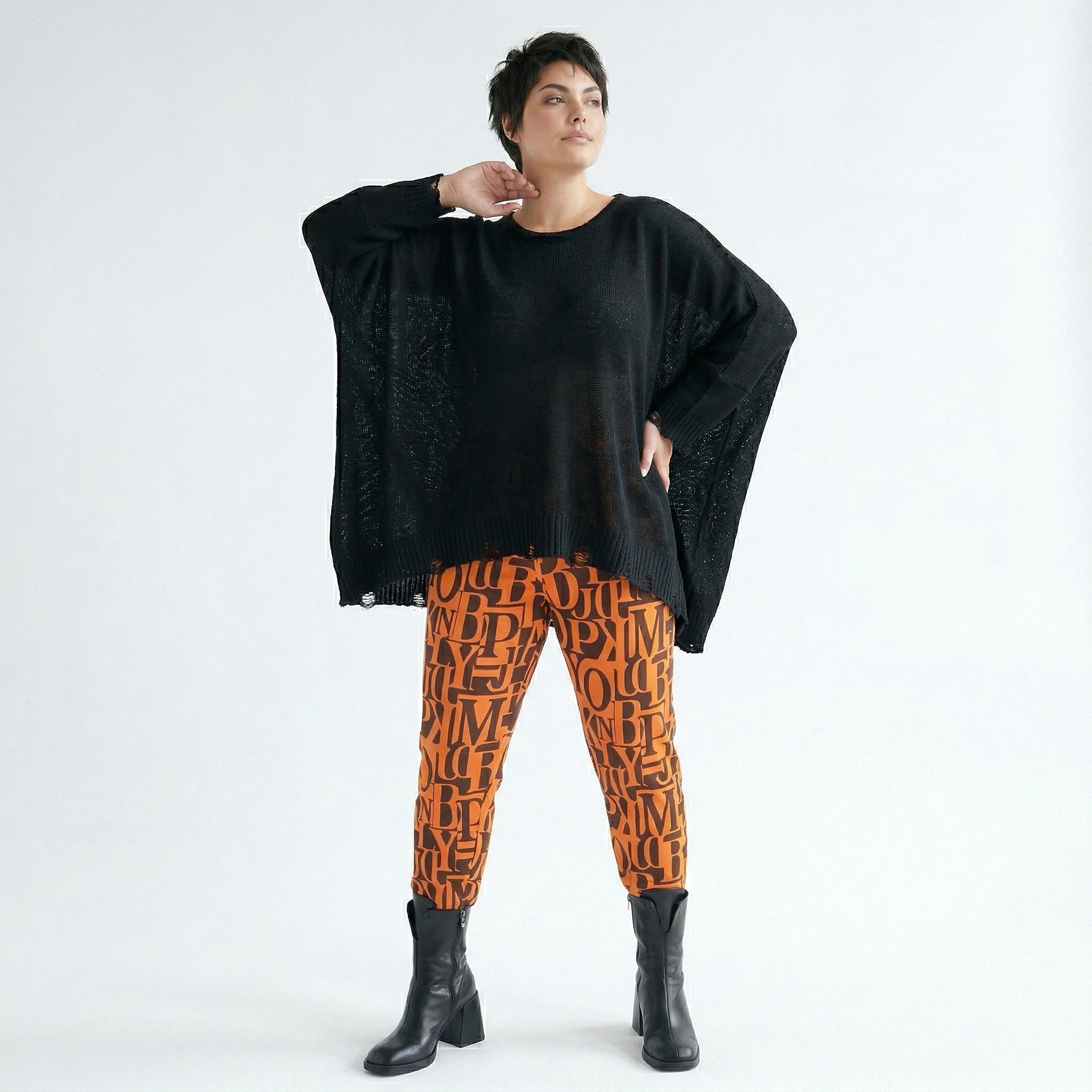 AKH Fashion Leggings in gerader Form, aus Viskose, 150100P, Orange/Braun, Buchstaben