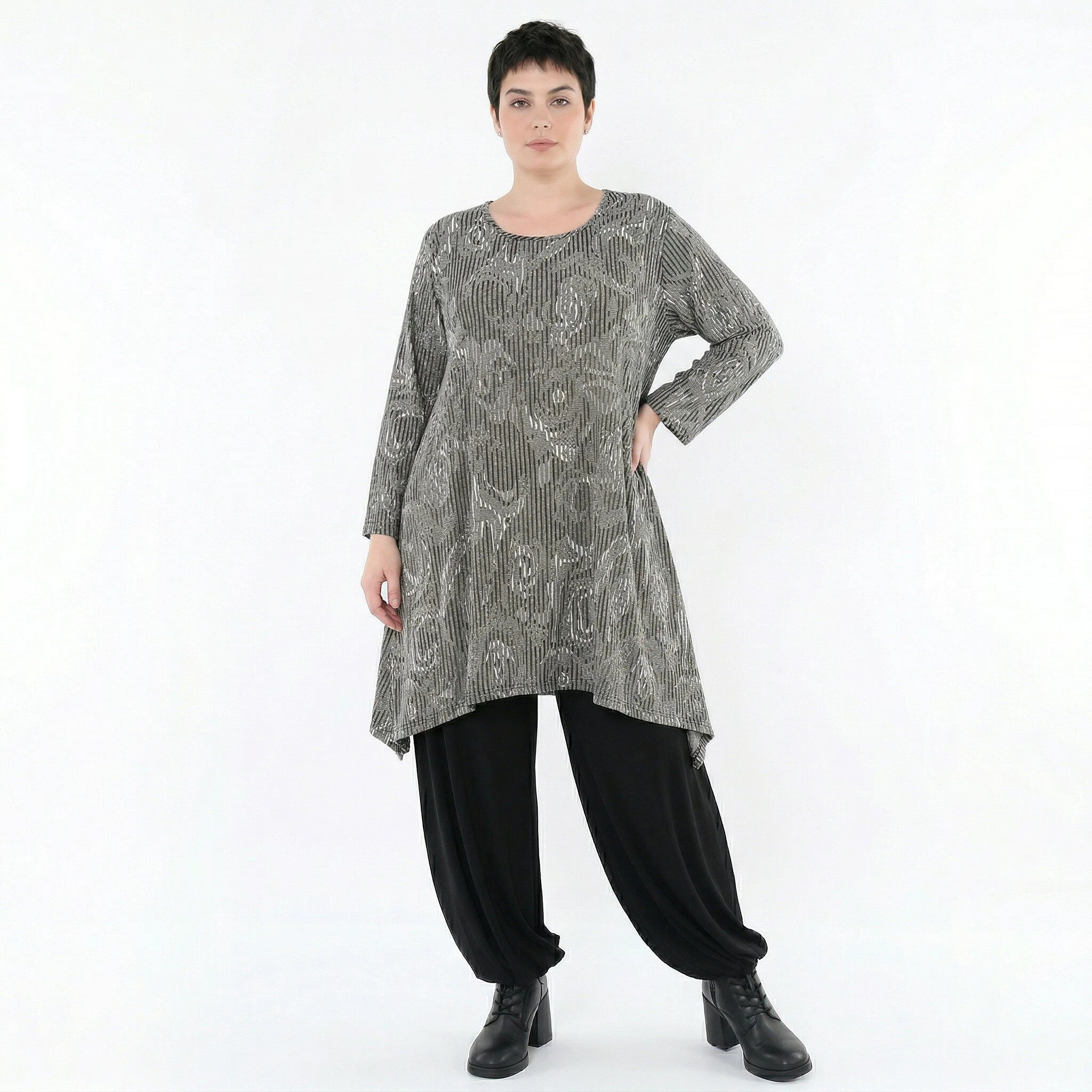A-Form Shirt von AKH Fashion aus Materialmix, 1500521, Grau/Schwarz/Weiß, Vichy-Streifen