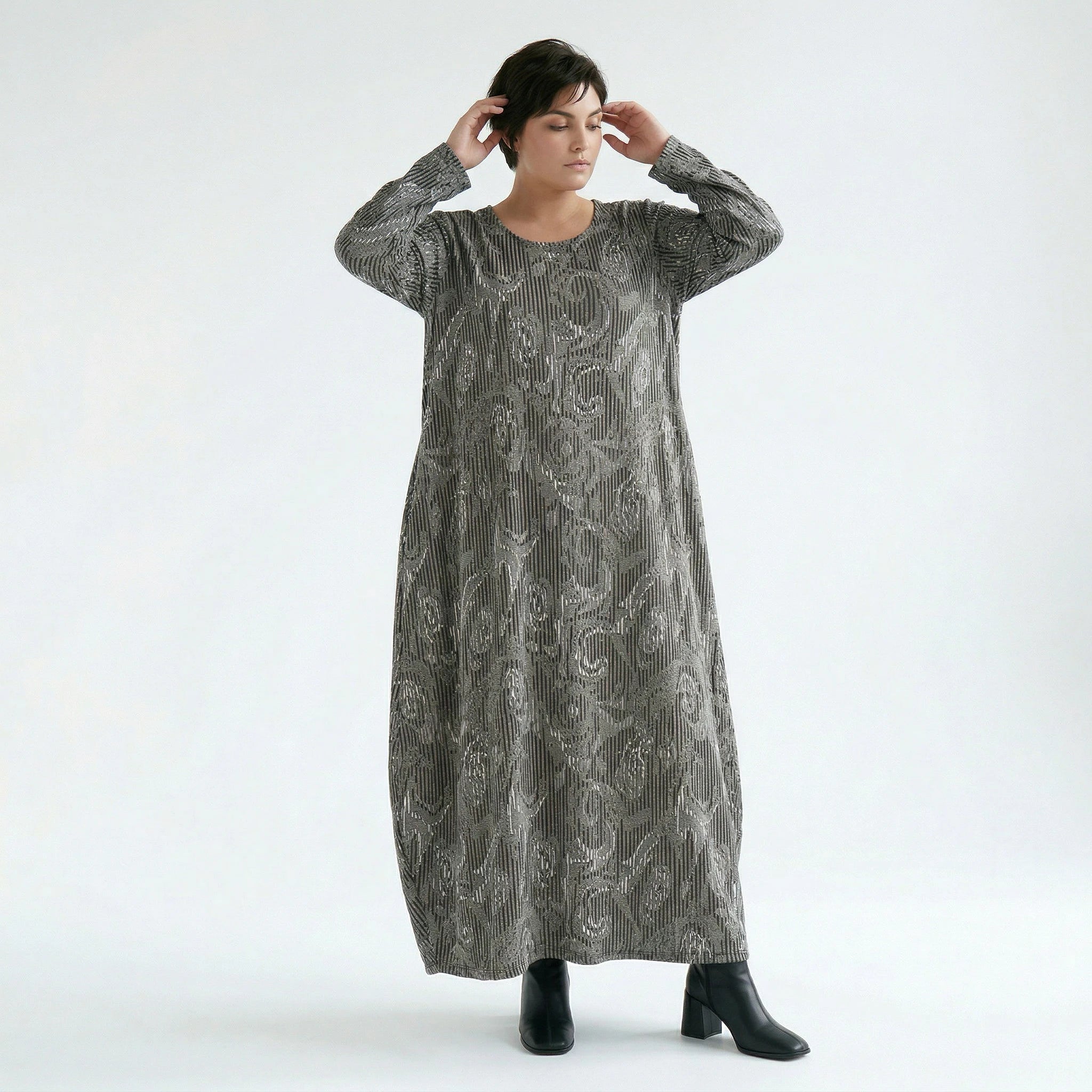 Ballonkleid von AKH Fashion aus Materialmix, 1501926, Grau/Schwarz/Weiß, Vichy-Streifen