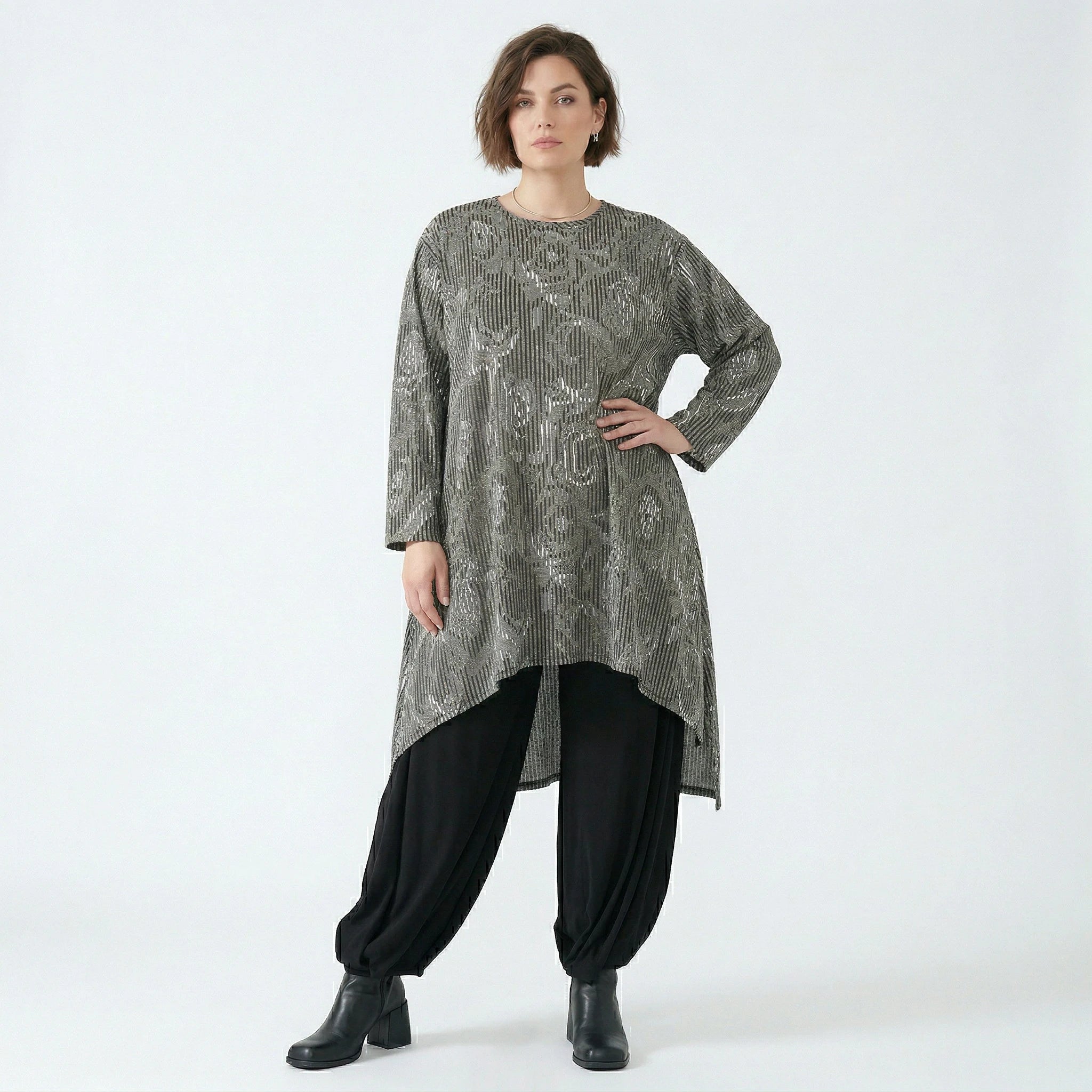 A-Form Shirt von AKH Fashion aus Materialmix, 1504656, Grau/Schwarz/Weiß, Vichy-Streifen