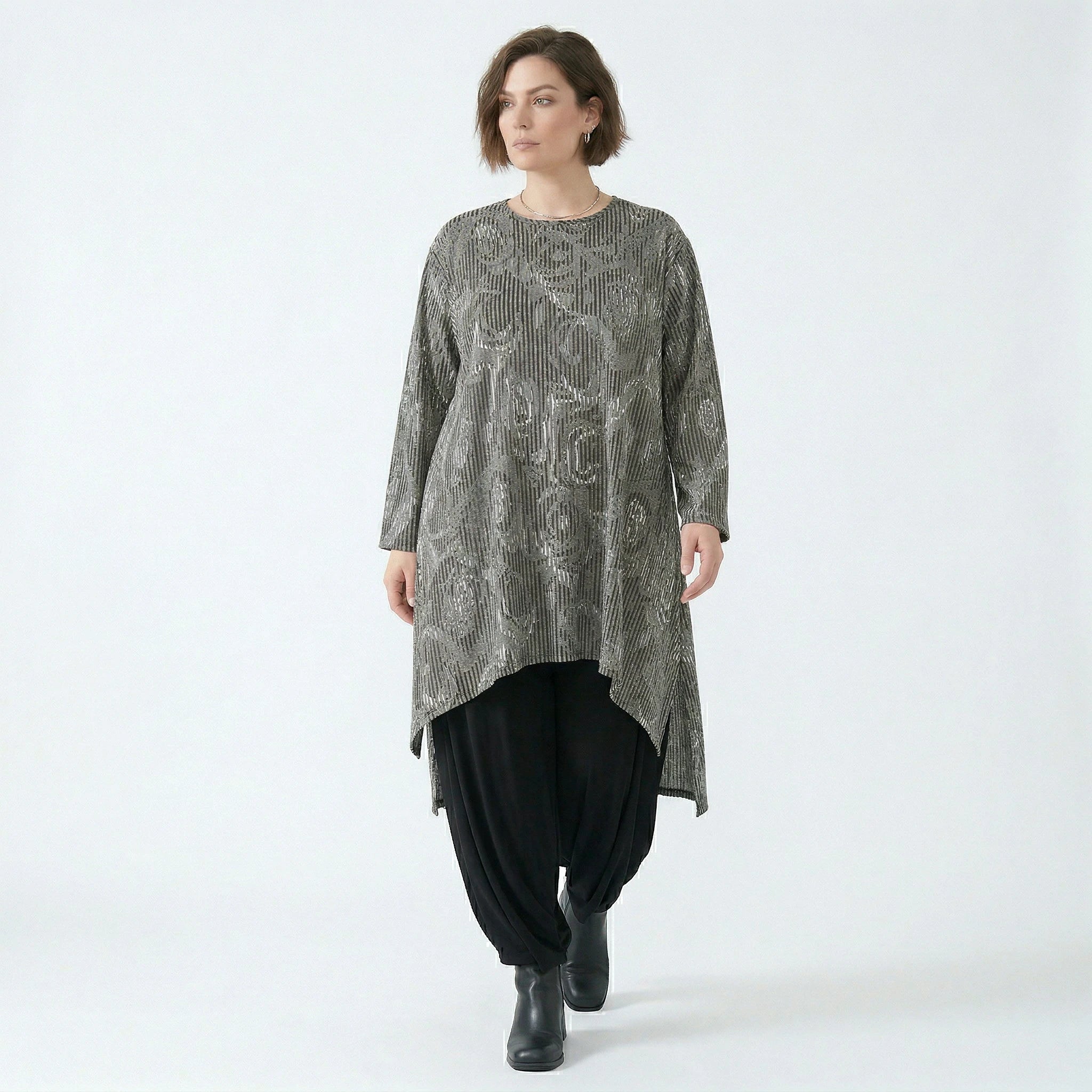 A-Form Shirt von AKH Fashion aus Materialmix, 1504656, Grau/Schwarz/Weiß, Vichy-Streifen