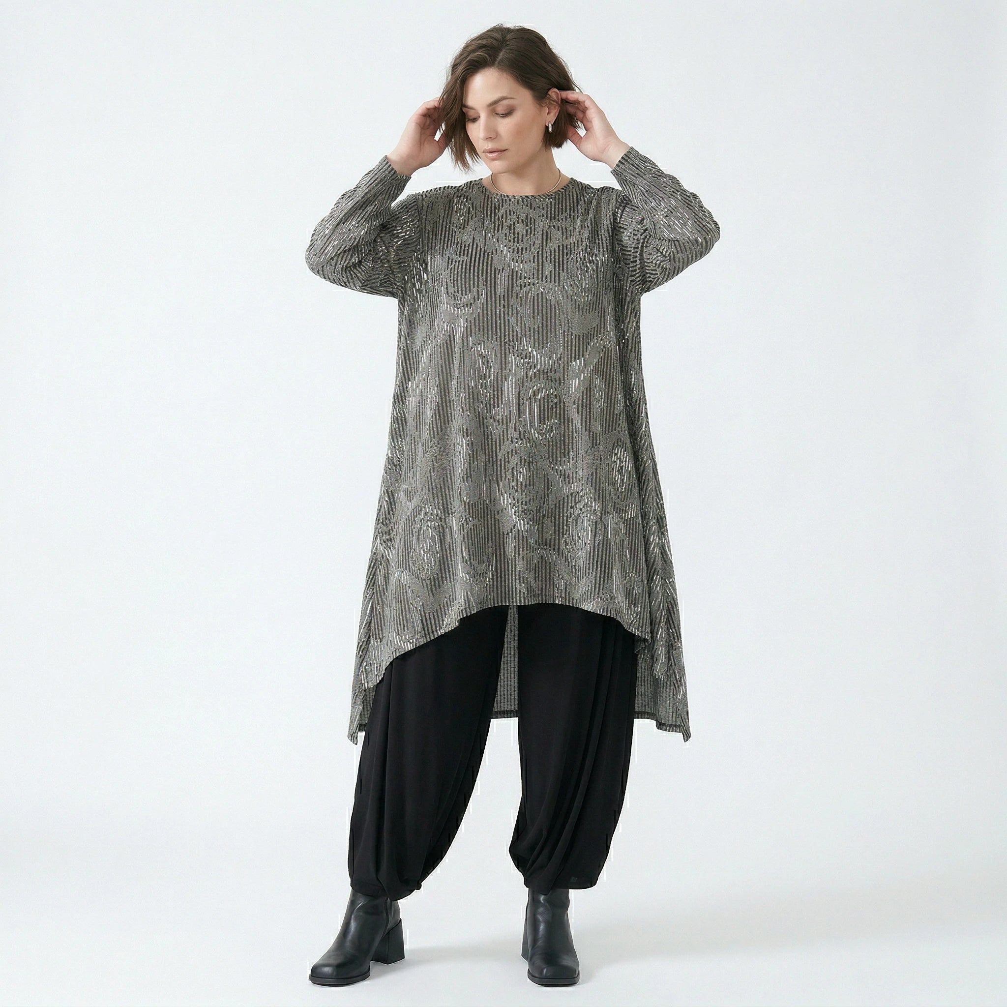 A-Form Shirt von AKH Fashion aus Materialmix, 1504656, Grau/Schwarz/Weiß, Vichy-Streifen