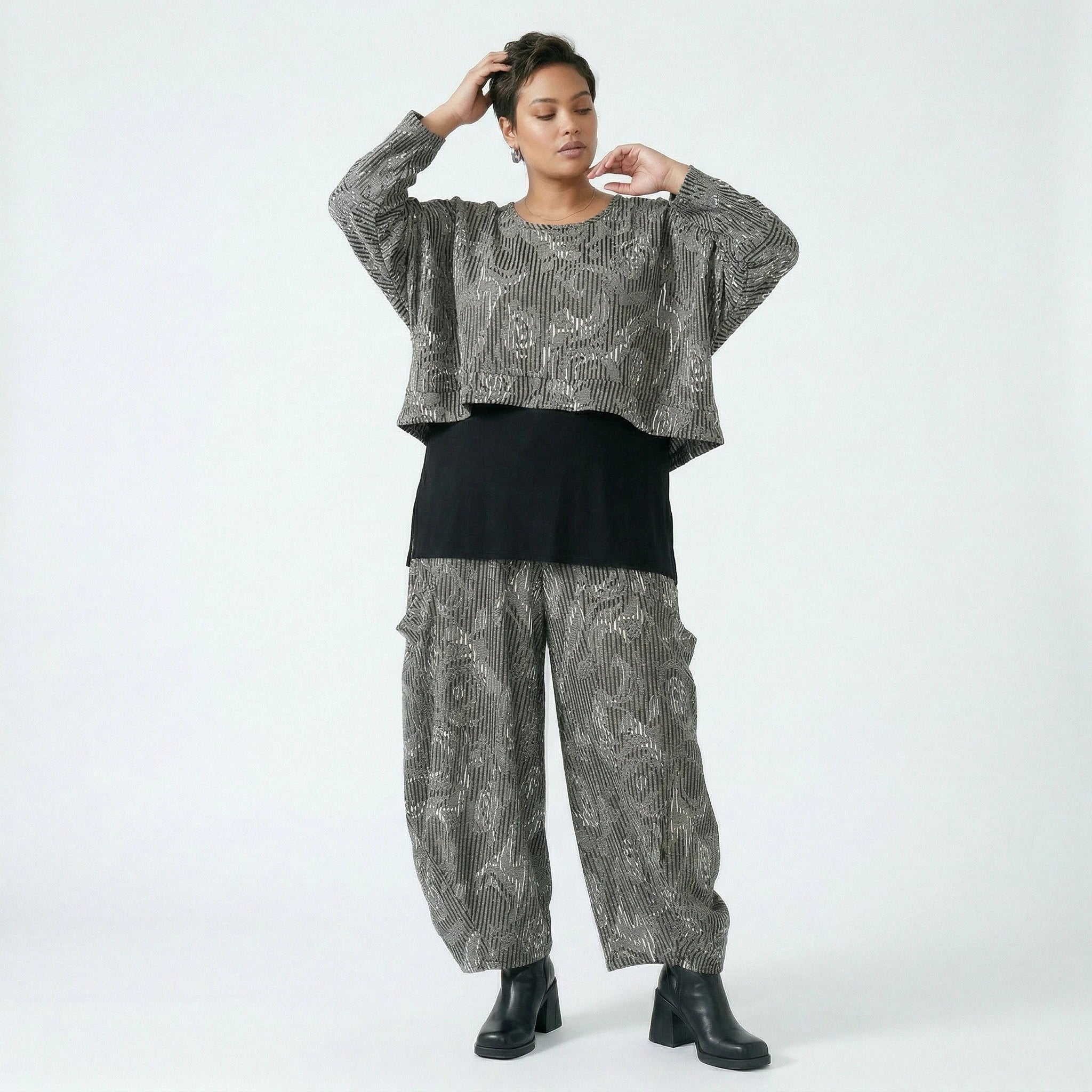 Ballonhose von AKH Fashion aus Materialmix, 1508069, Grau/Schwarz/Weiß, Vichy-Streifen