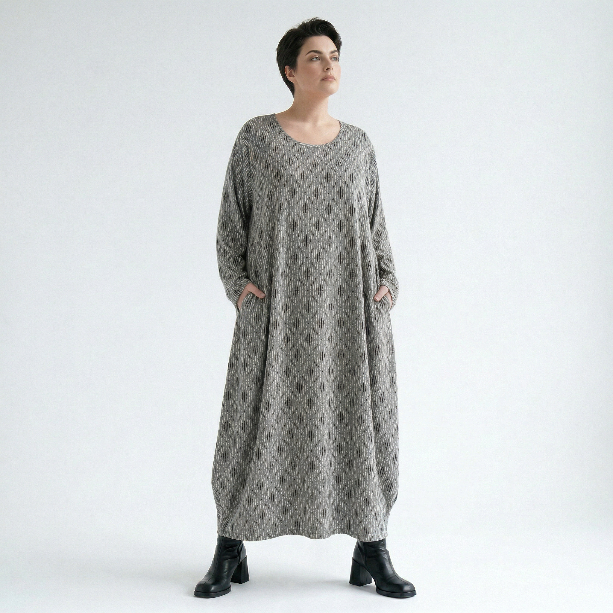 Ballonkleid von AKH Fashion aus Materialmix, 1501926, Hellgrau/Schwarz/Weiß, Schick