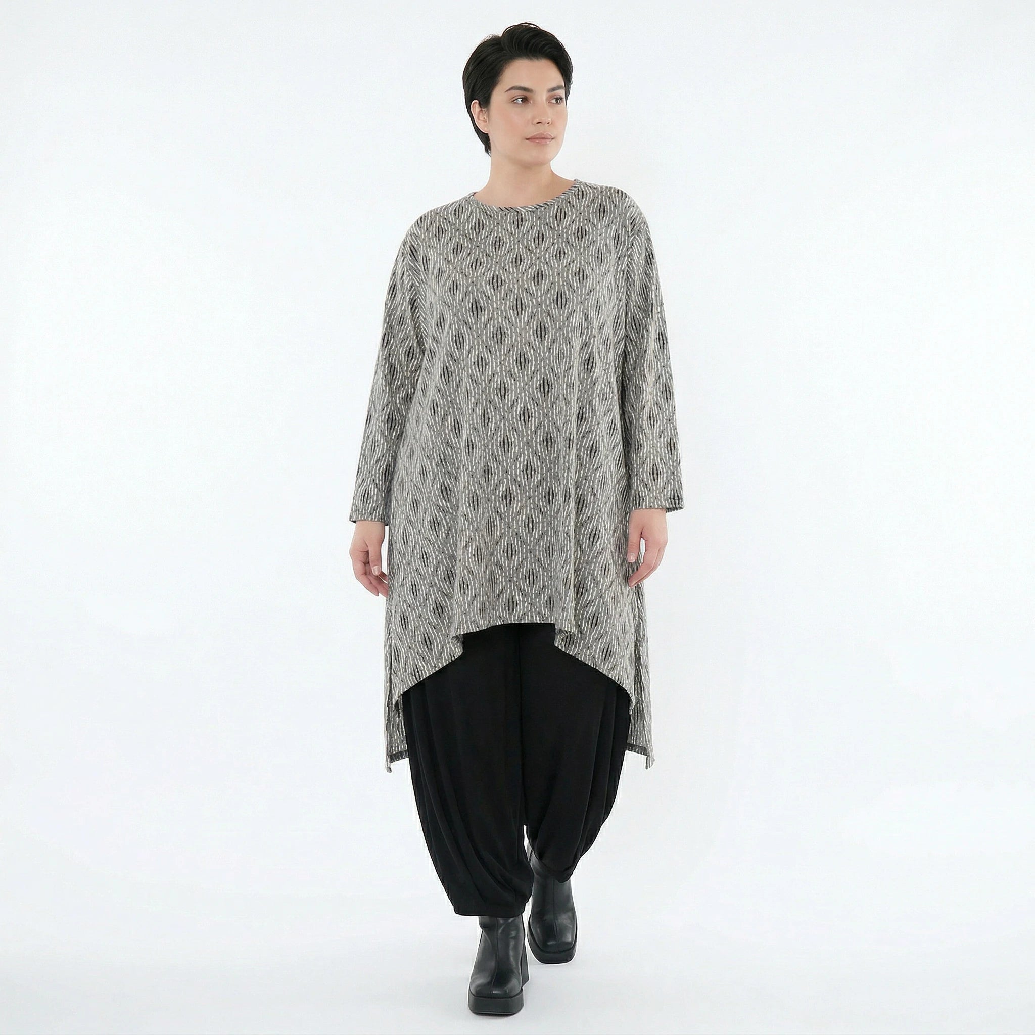 A-Form Shirt von AKH Fashion aus Materialmix, 1504656, Hellgrau/Schwarz/Weiß, Schick