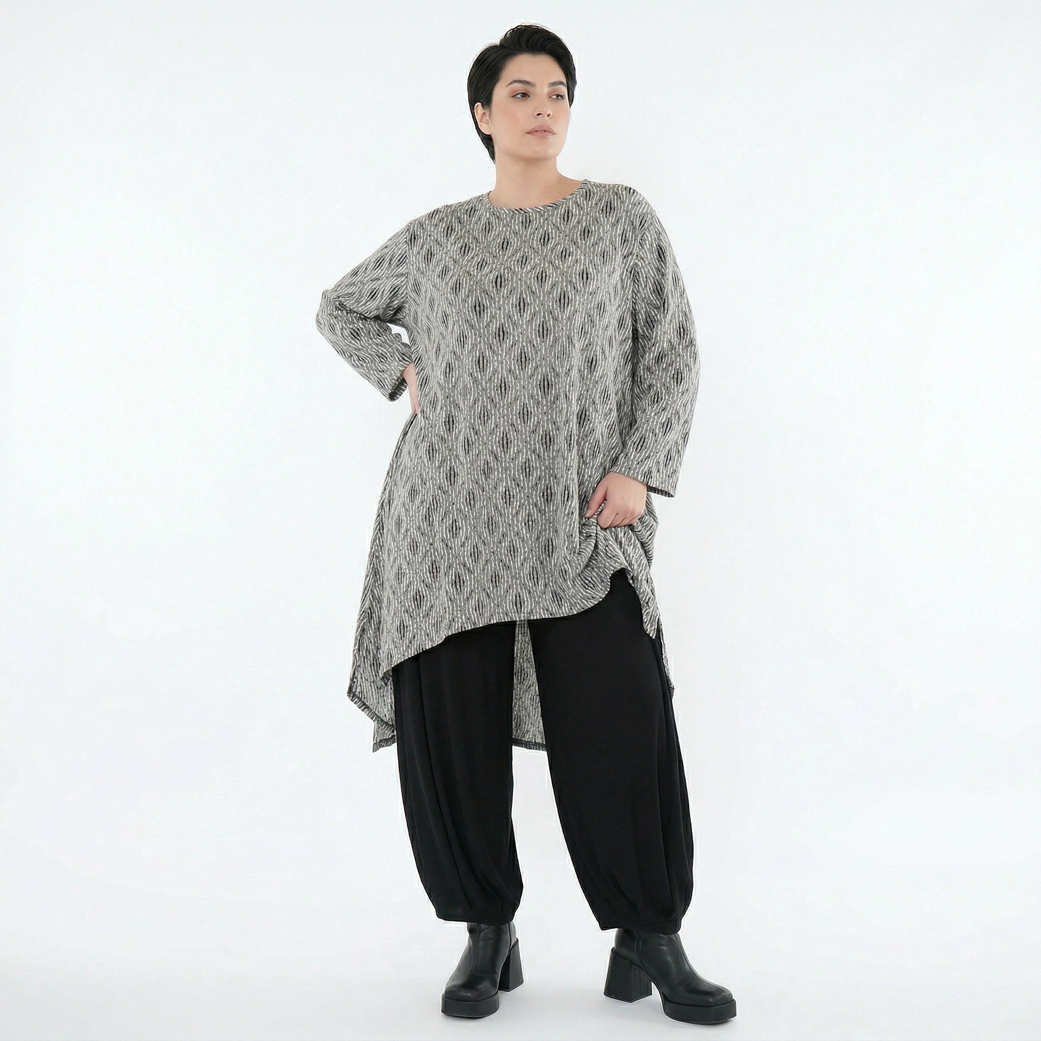 A-Form Shirt von AKH Fashion aus Materialmix, 1504656, Hellgrau/Schwarz/Weiß, Schick