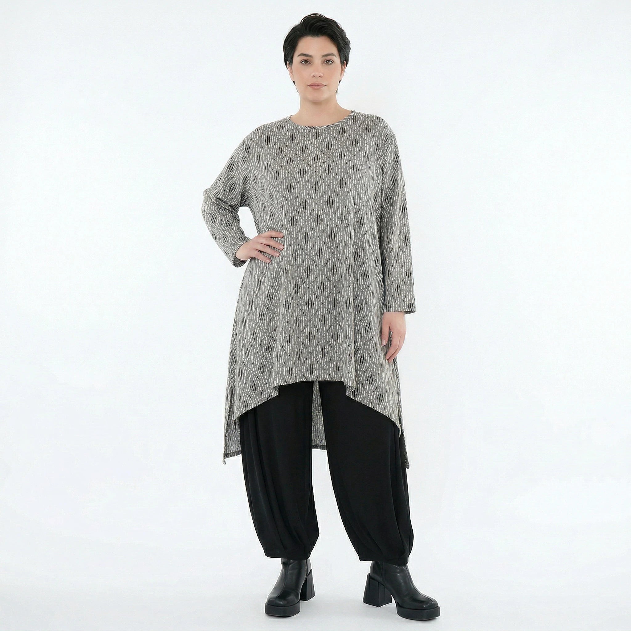 A-Form Shirt von AKH Fashion aus Materialmix, 1504656, Hellgrau/Schwarz/Weiß, Schick