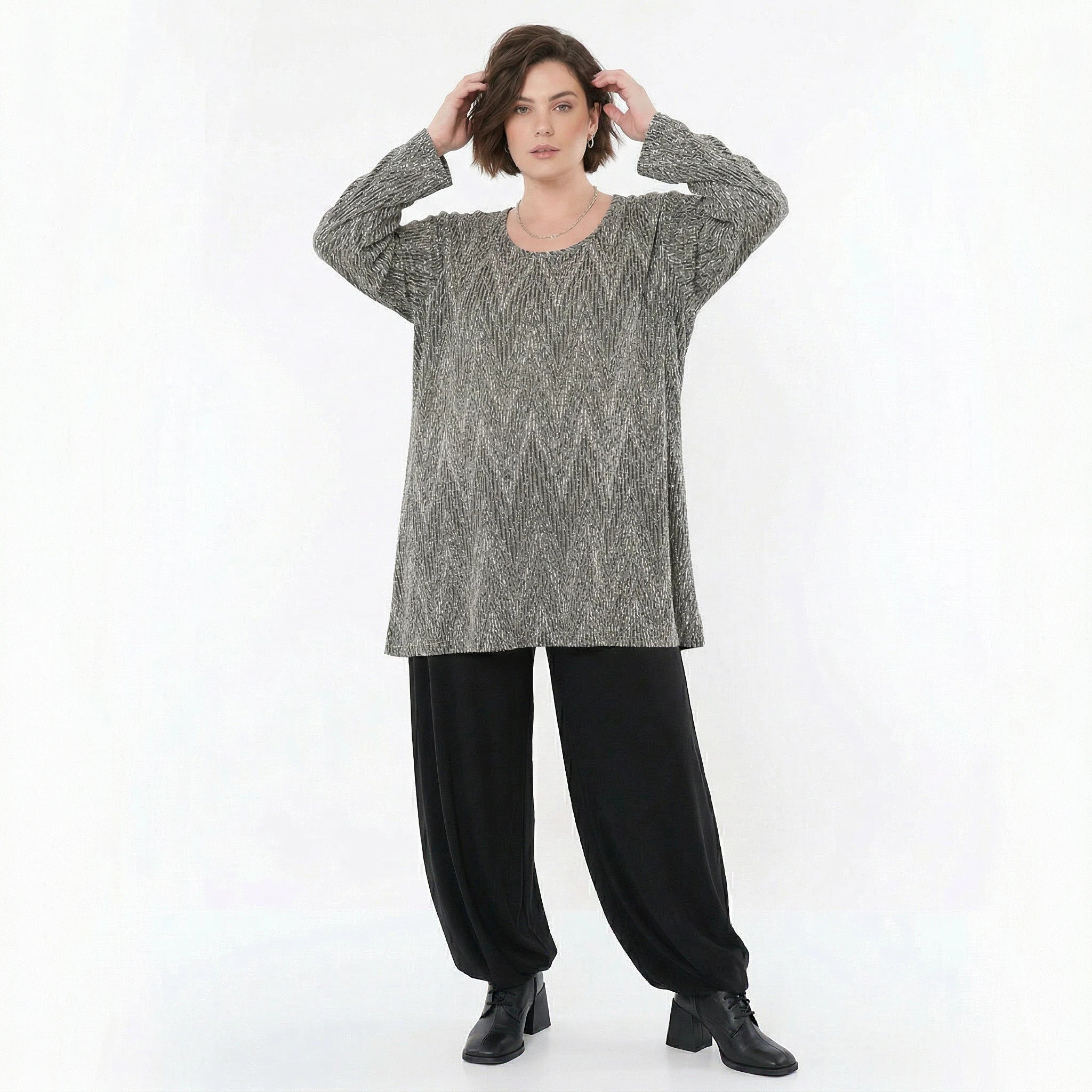 A-Form Bigshirt von AKH Fashion aus Materialmix, 1526.00593, Grau/Schwarz/Weiß, Schick
