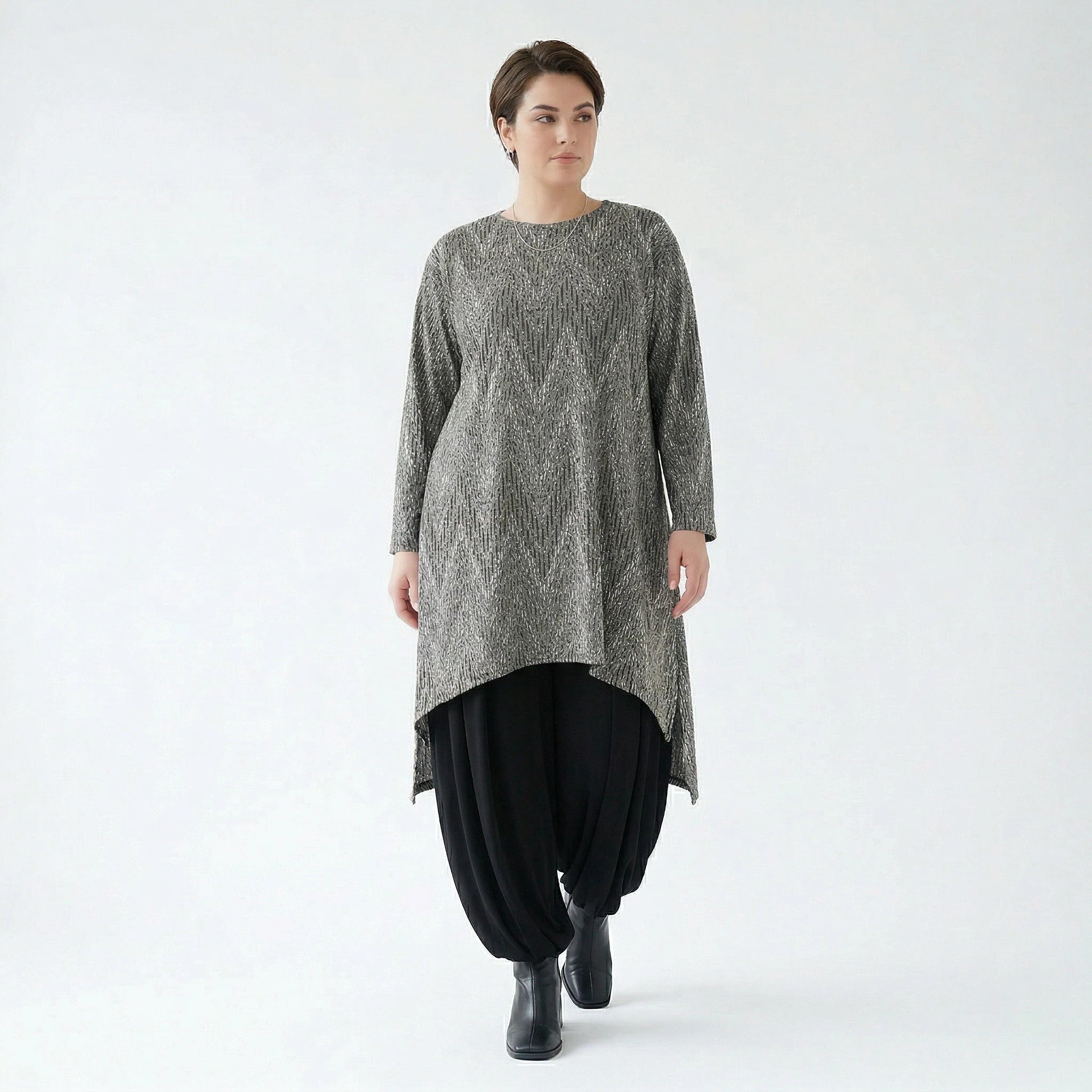 A-Form Shirt von AKH Fashion aus Materialmix, 1526.04656, Grau/Schwarz/Weiß, Schick