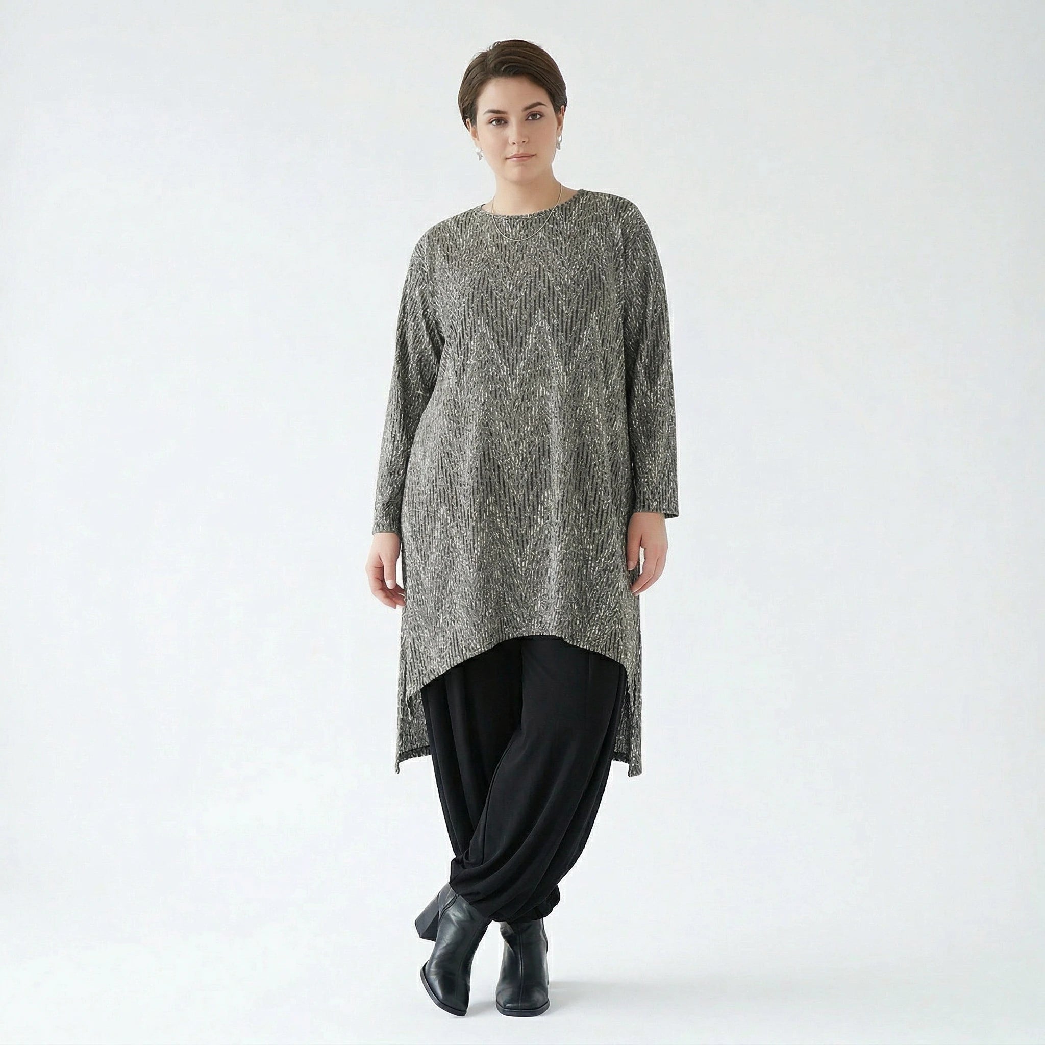 A-Form Shirt von AKH Fashion aus Materialmix, 1526.04656, Grau/Schwarz/Weiß, Schick