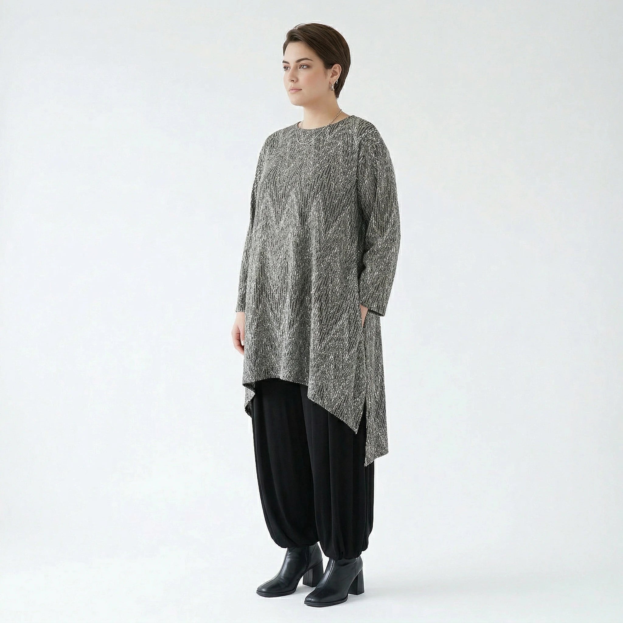 A-Form Shirt von AKH Fashion aus Materialmix, 1526.04656, Grau/Schwarz/Weiß, Schick