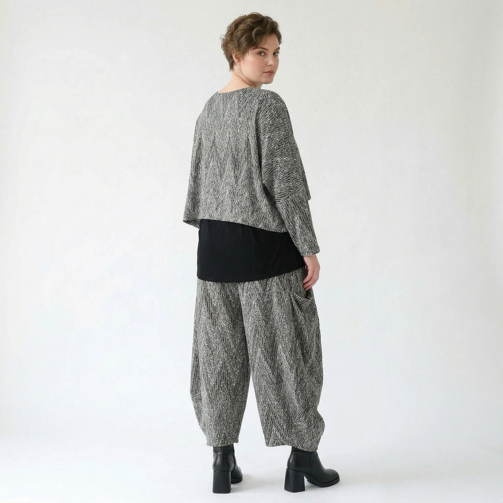 Ballonhose von AKH Fashion aus Materialmix, 1526.08069, Grau/Schwarz/Weiß, Vichy-Streifen