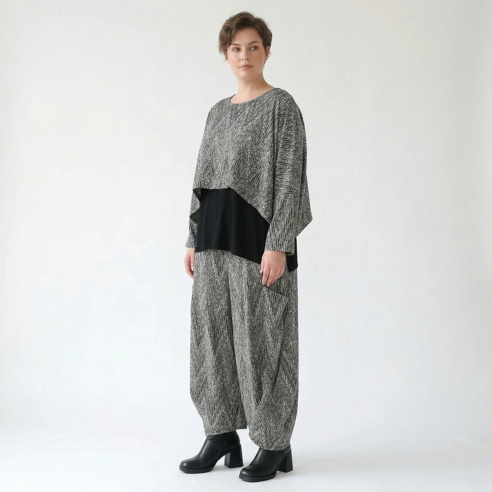 Ballonhose von AKH Fashion aus Materialmix, 1526.08069, Grau/Schwarz/Weiß, Vichy-Streifen