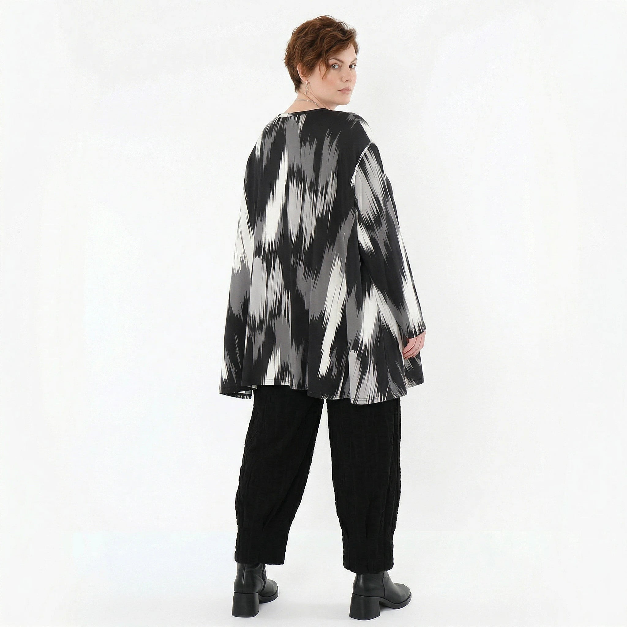 A-Form Bigshirt von AKH Fashion aus Viskose, 1530.00593, Schwarz/Grau/Weiß, Pinselstrich
