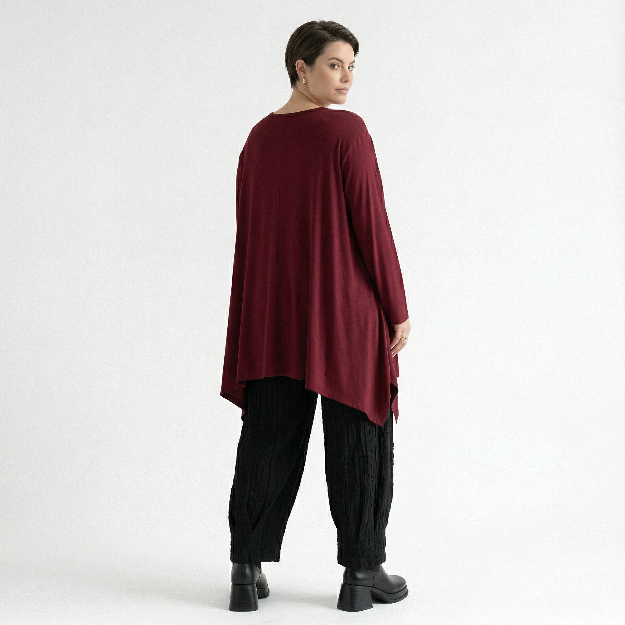 A-Form Bigshirt von AKH Fashion aus Viskose, 1531.01019, Burgundy, Ausgefallen, Zeitlos