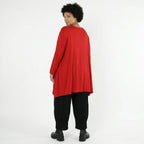 Dunkelrotes A-Form Shirt aus Jersey mit Rundhalsausschnitt Zipfelsaum und Seitenschlitzen