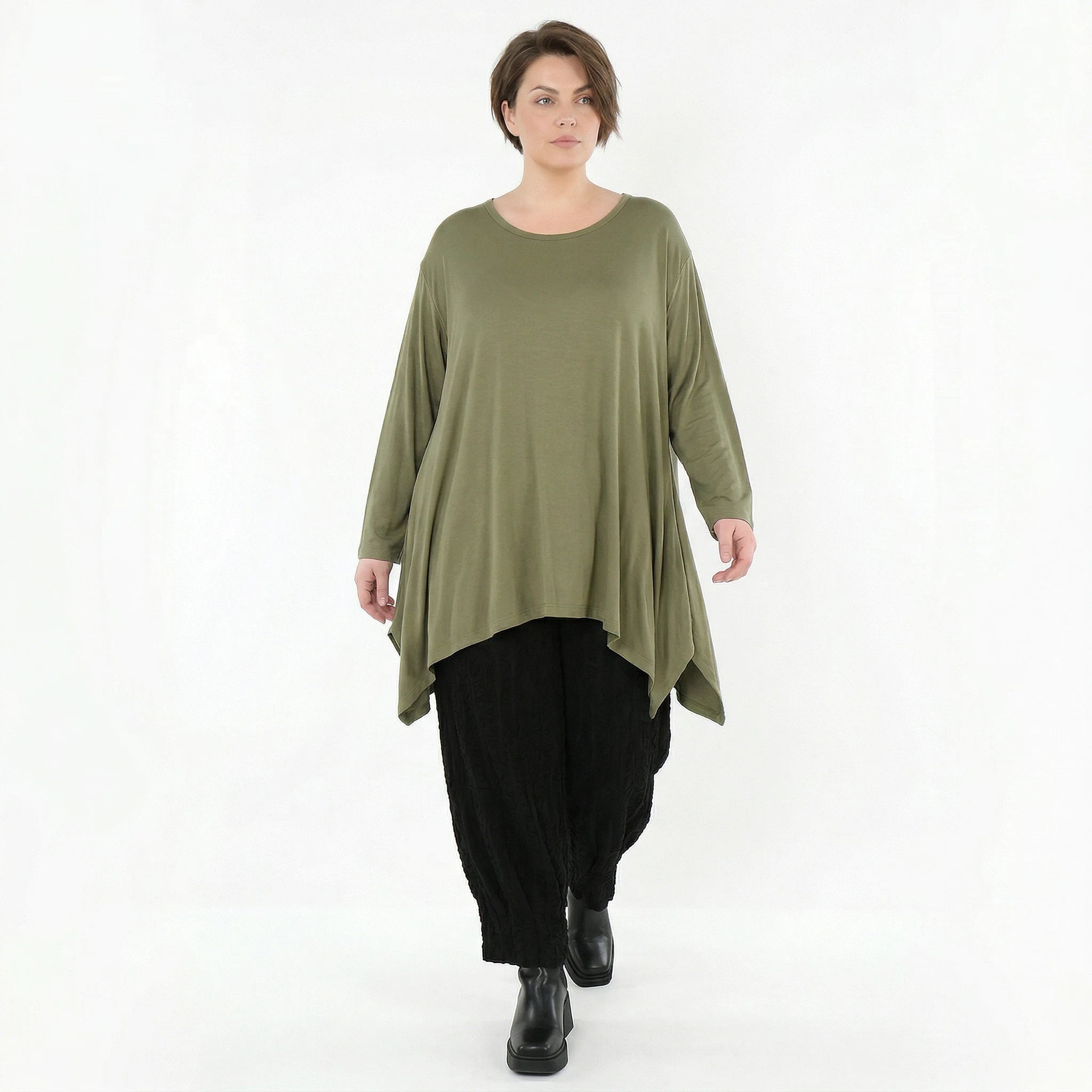 A-Form Bigshirt von AKH Fashion aus Viskose, 1531.01019, Olive, Ausgefallen, Zeitlos, Schick