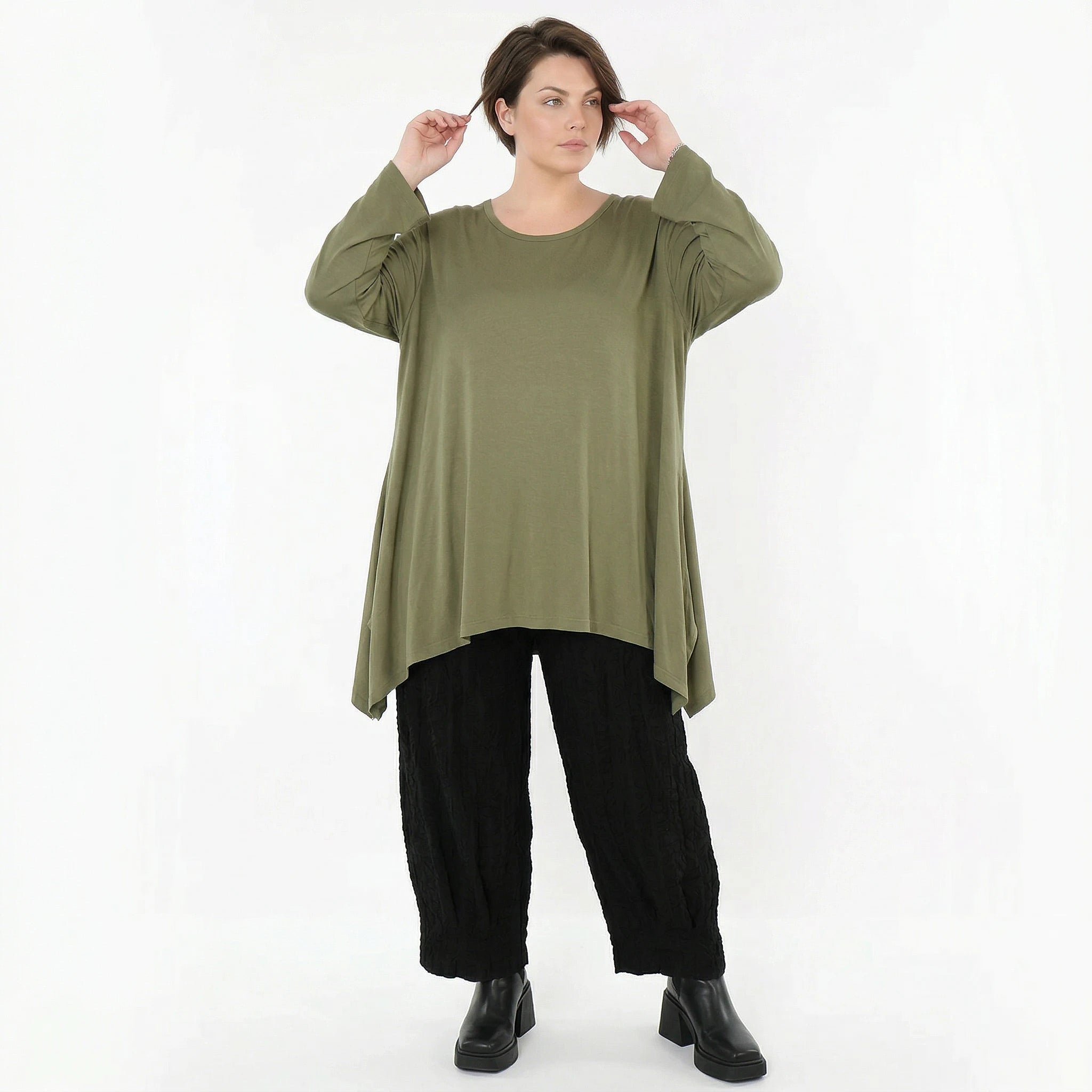 A-Form Bigshirt von AKH Fashion aus Viskose, 1531.01019, Olive, Ausgefallen, Zeitlos, Schick