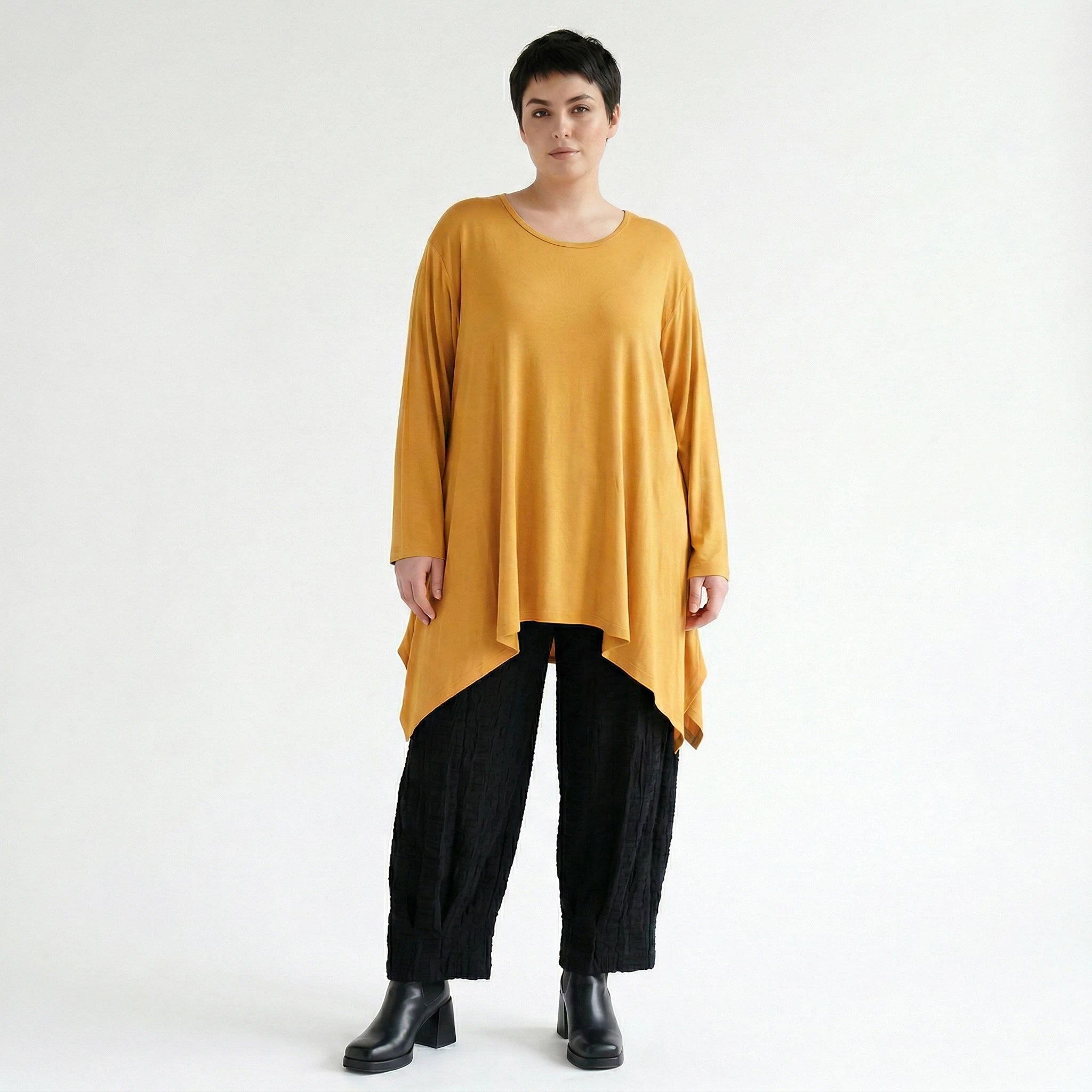 A-Form Bigshirt von AKH Fashion aus Viskose, 1531.01019, Senf, Ausgefallen, Zeitlos, Schick