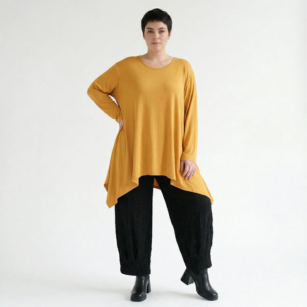 A-Form Bigshirt von AKH Fashion aus Viskose, 1531.01019, Senf, Ausgefallen, Zeitlos, Schick