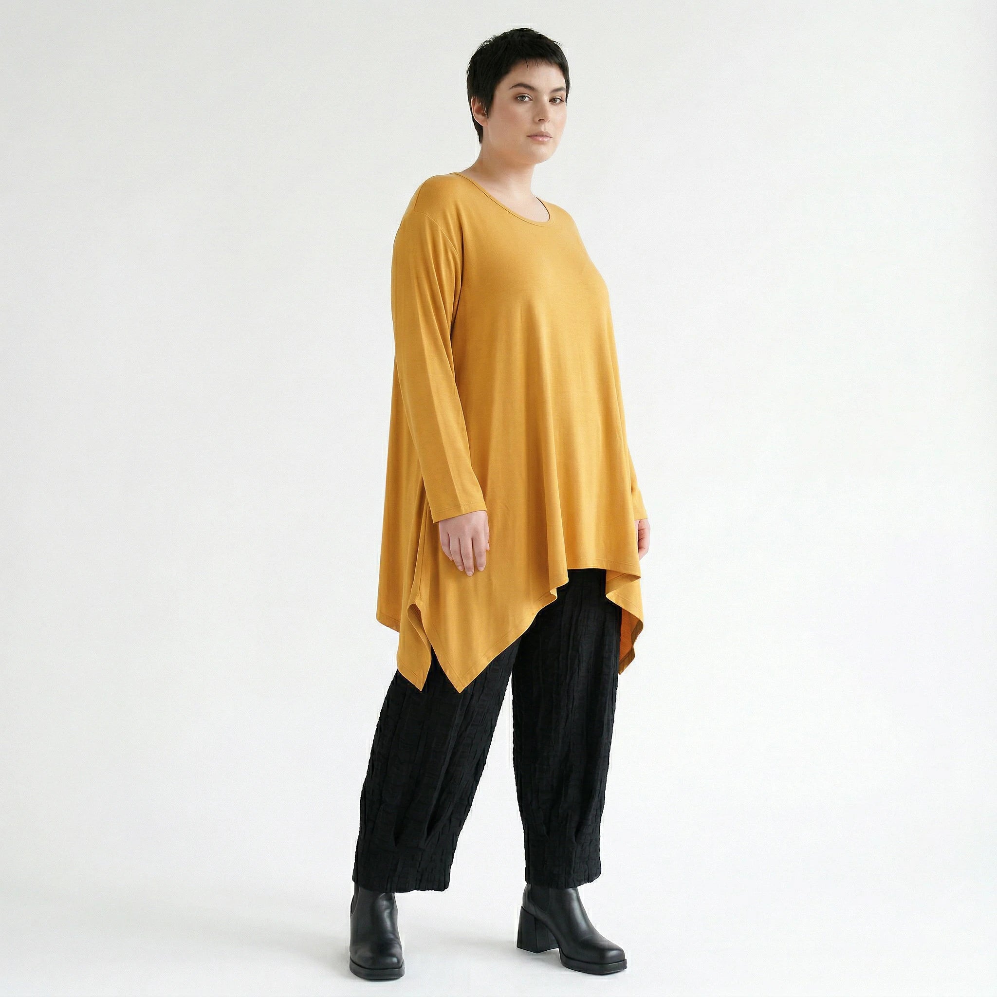 A-Form Bigshirt von AKH Fashion aus Viskose, 1531.01019, Senf, Ausgefallen, Zeitlos, Schick