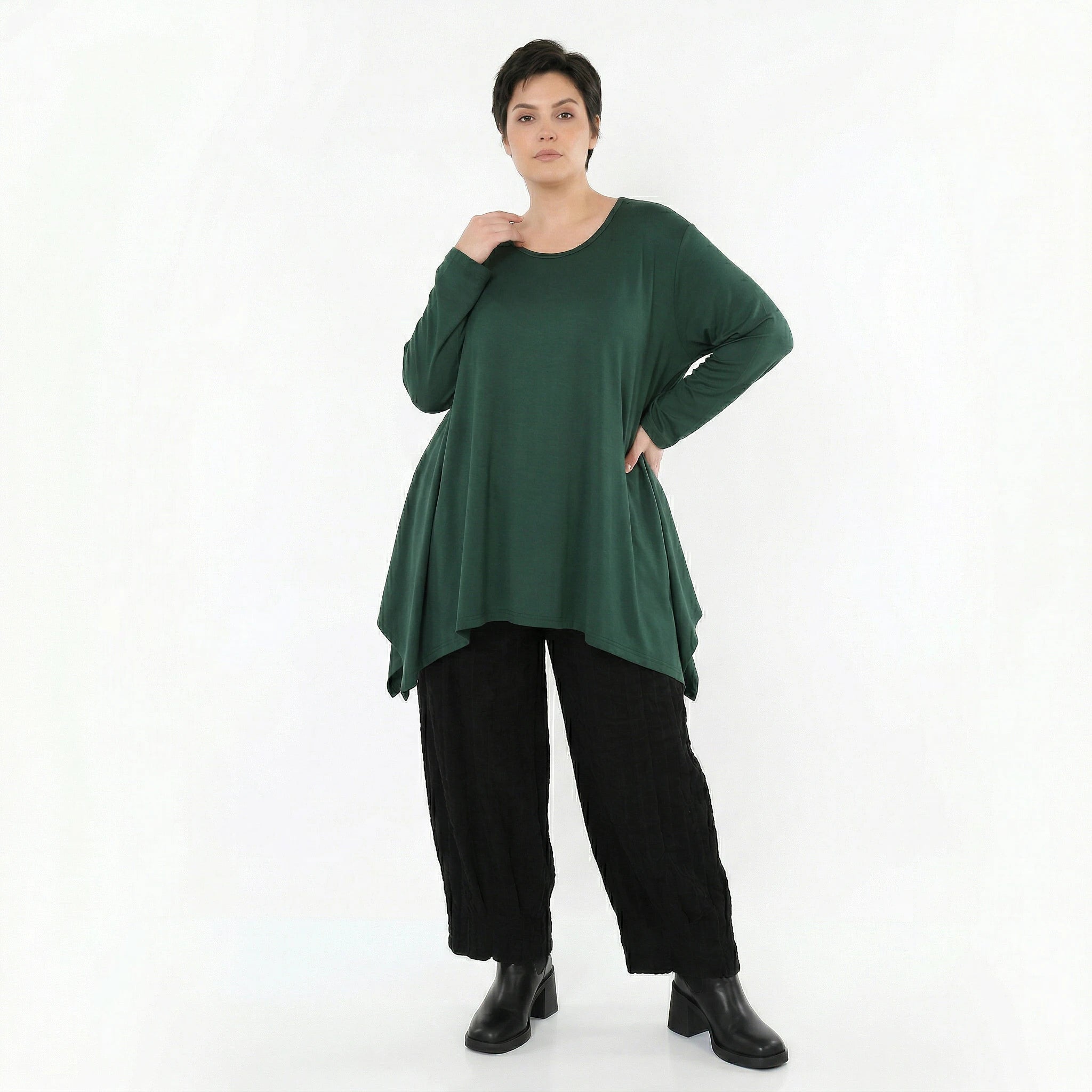 A-Form Bigshirt von AKH Fashion aus Viskose, 1531.01019, Tannengrün, Ausgefallen, Zeitlos