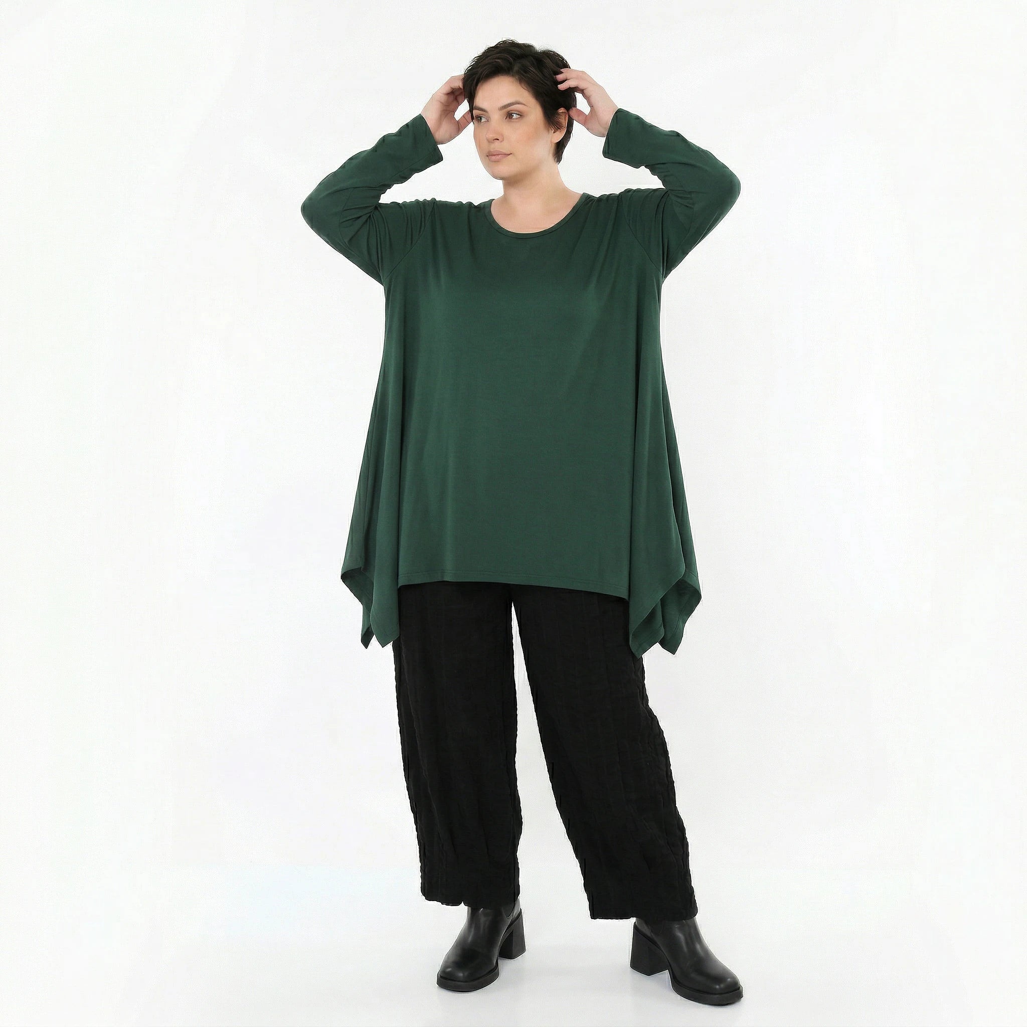 A-Form Bigshirt von AKH Fashion aus Viskose, 1531.01019, Tannengrün, Ausgefallen, Zeitlos
