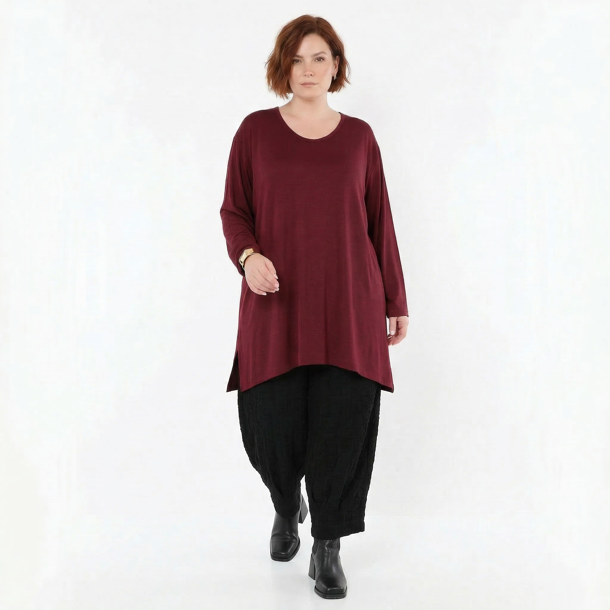 AKH Fashion Bigshirt in gerader Form, aus Viskose, 1531.07054, Burgundy, Ausgefallen, Zeitlos