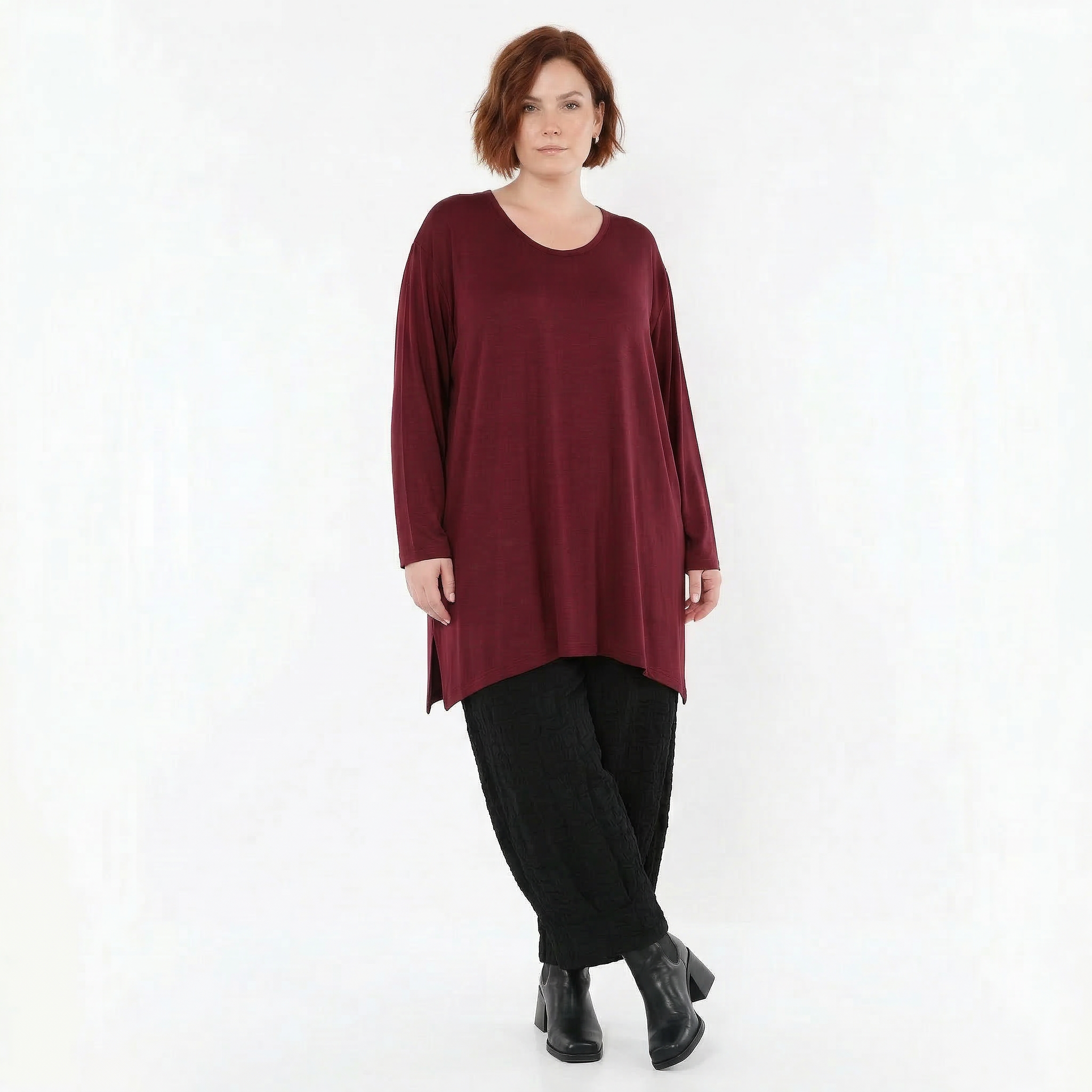AKH Fashion Bigshirt in gerader Form, aus Viskose, 1531.07054, Burgundy, Ausgefallen, Zeitlos