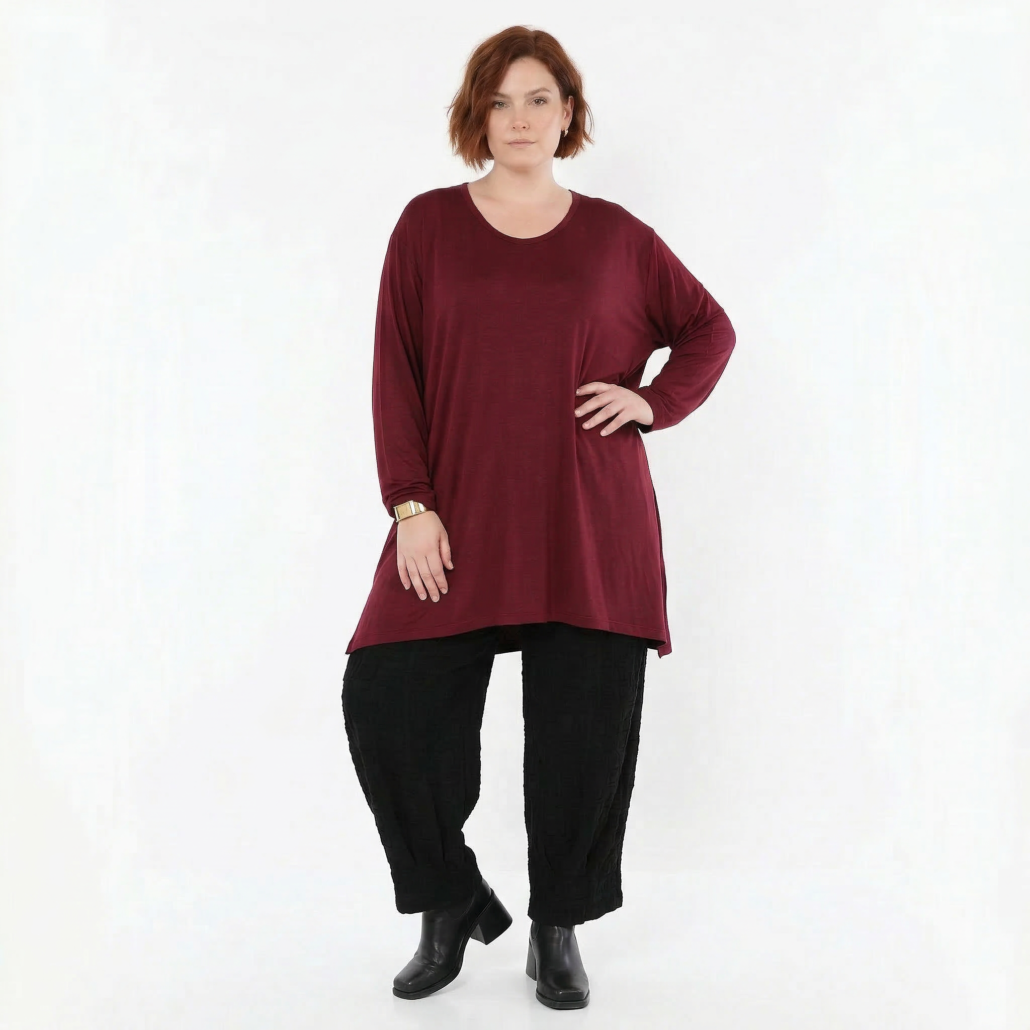 AKH Fashion Bigshirt in gerader Form, aus Viskose, 1531.07054, Burgundy, Ausgefallen, Zeitlos