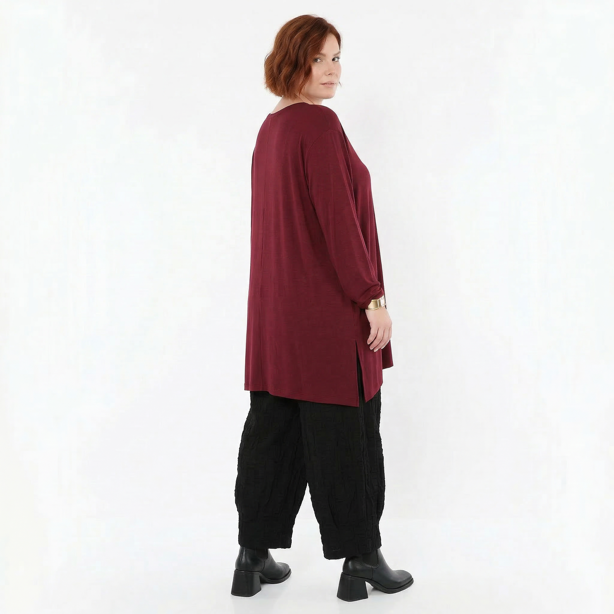 AKH Fashion Bigshirt in gerader Form, aus Viskose, 1531.07054, Burgundy, Ausgefallen, Zeitlos