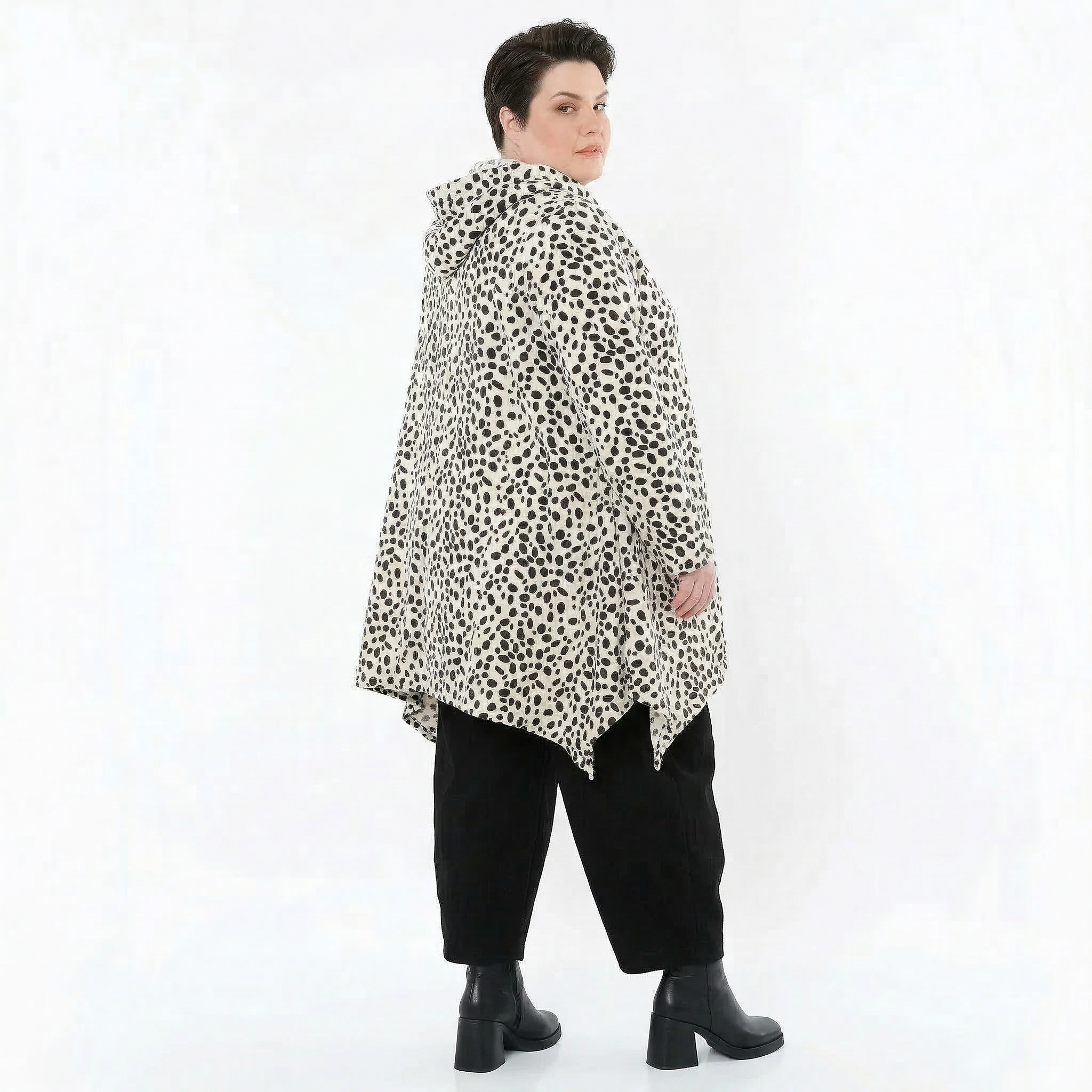 A-Form Jacke von AKH Fashion aus Polyester, 1527.02030, Weiß/Schwarz, Punkte, Ausgefallen