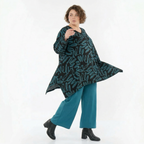 Langarmshirt in schwarz petrol mit Kringelmuster V-Ausschnitt und A-Form aus French Terry