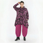 Rollkragenshirt in Schwarzfuchsia Kringellook mit Strick A-Form French Terry und Taschen
