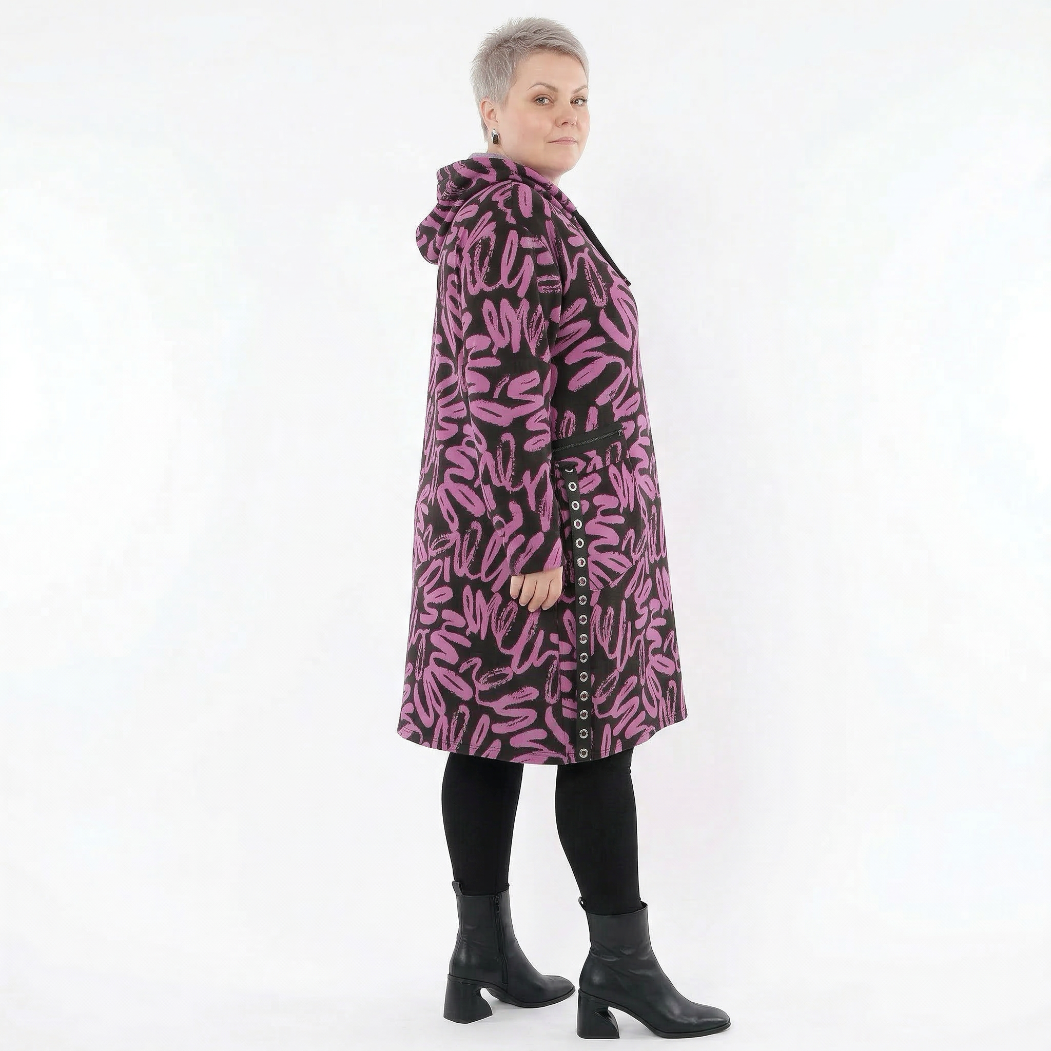 A-Form Kleid von AKH Fashion aus Materialmix, 1529.06989, Schwarz/Fuchsia, Kringel, Schick
